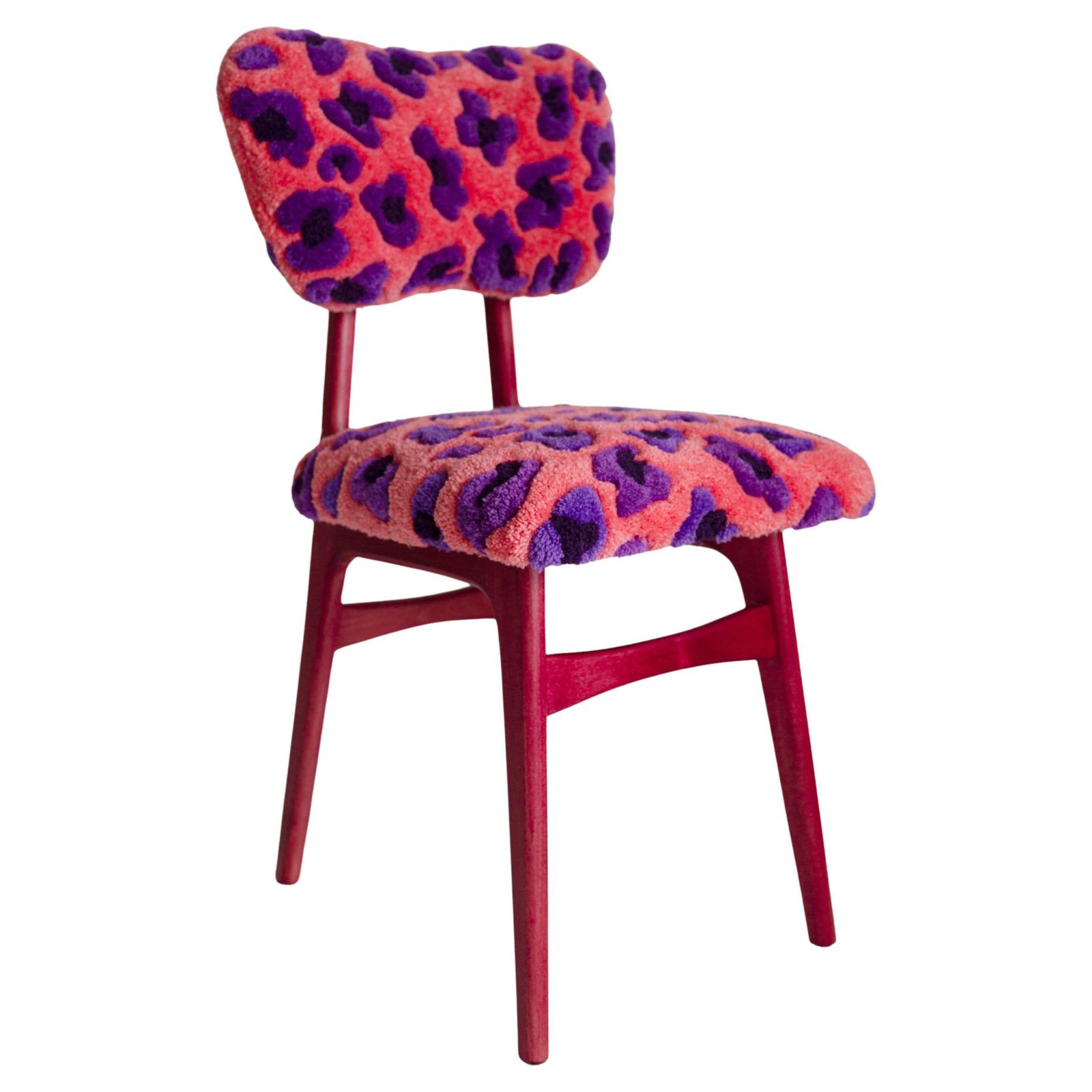 Mid Century Butterfly Chair, Hand Tufting Pink Wool Leopard, Europe, 1960s