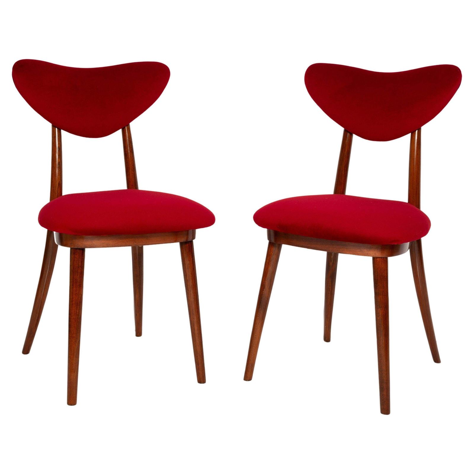 Pair Of Mid Century Red Heart Chairs, Poland, 1960s