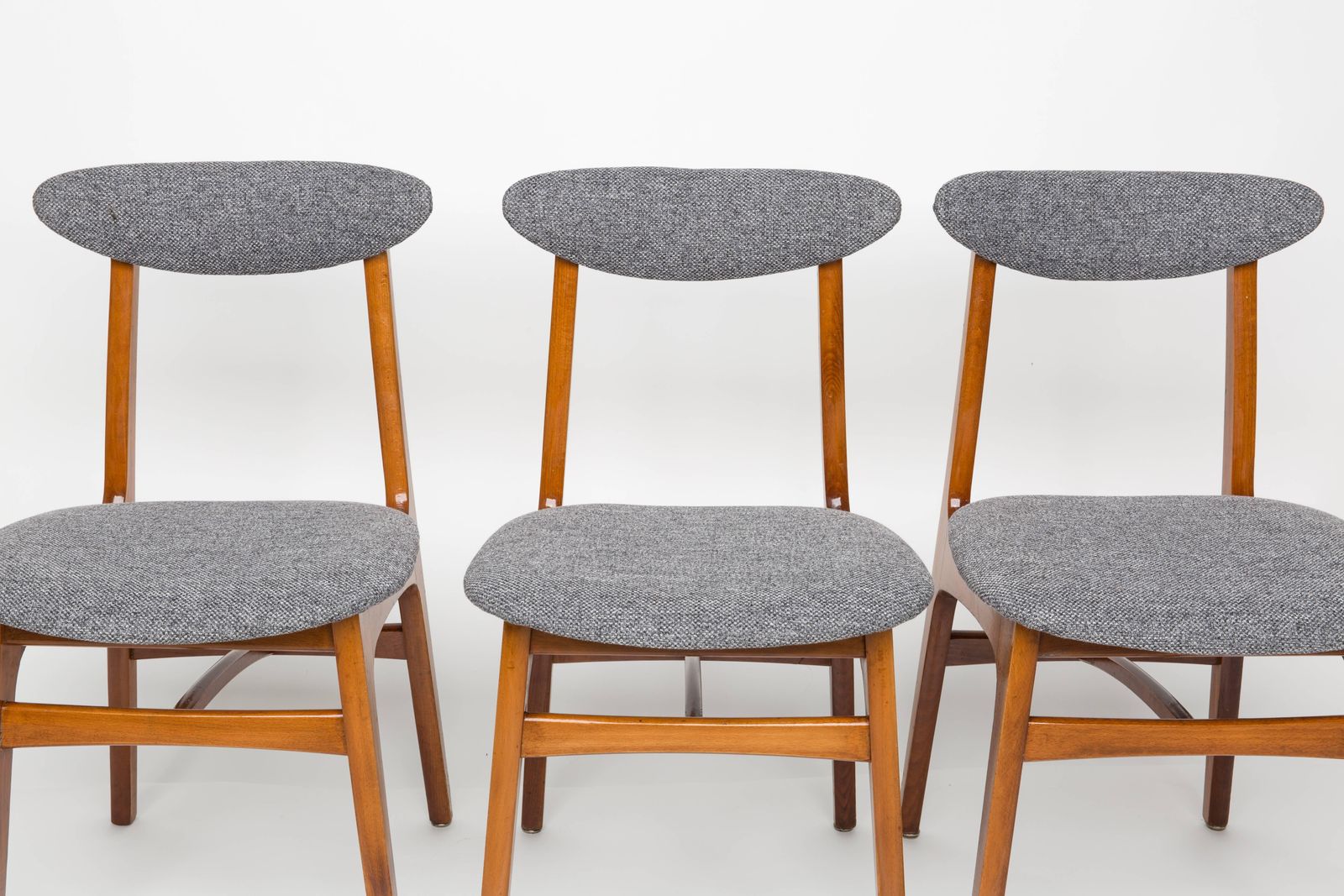 Set Of Three Mid Century Gray Wool Chairs, Rajmund Halas, Europe, 1960s photo furniture