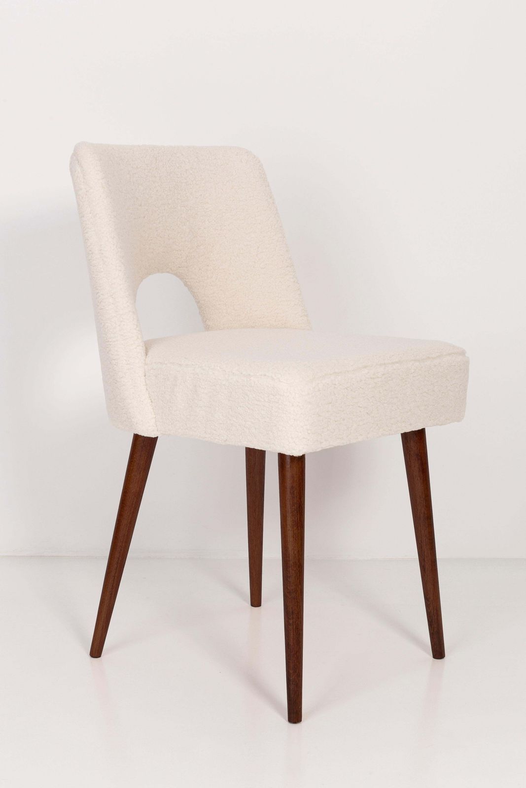 Pair Of Mid Century Light Crème Boucle 'Shell' Chairs, Europe, 1960s photo for sale
