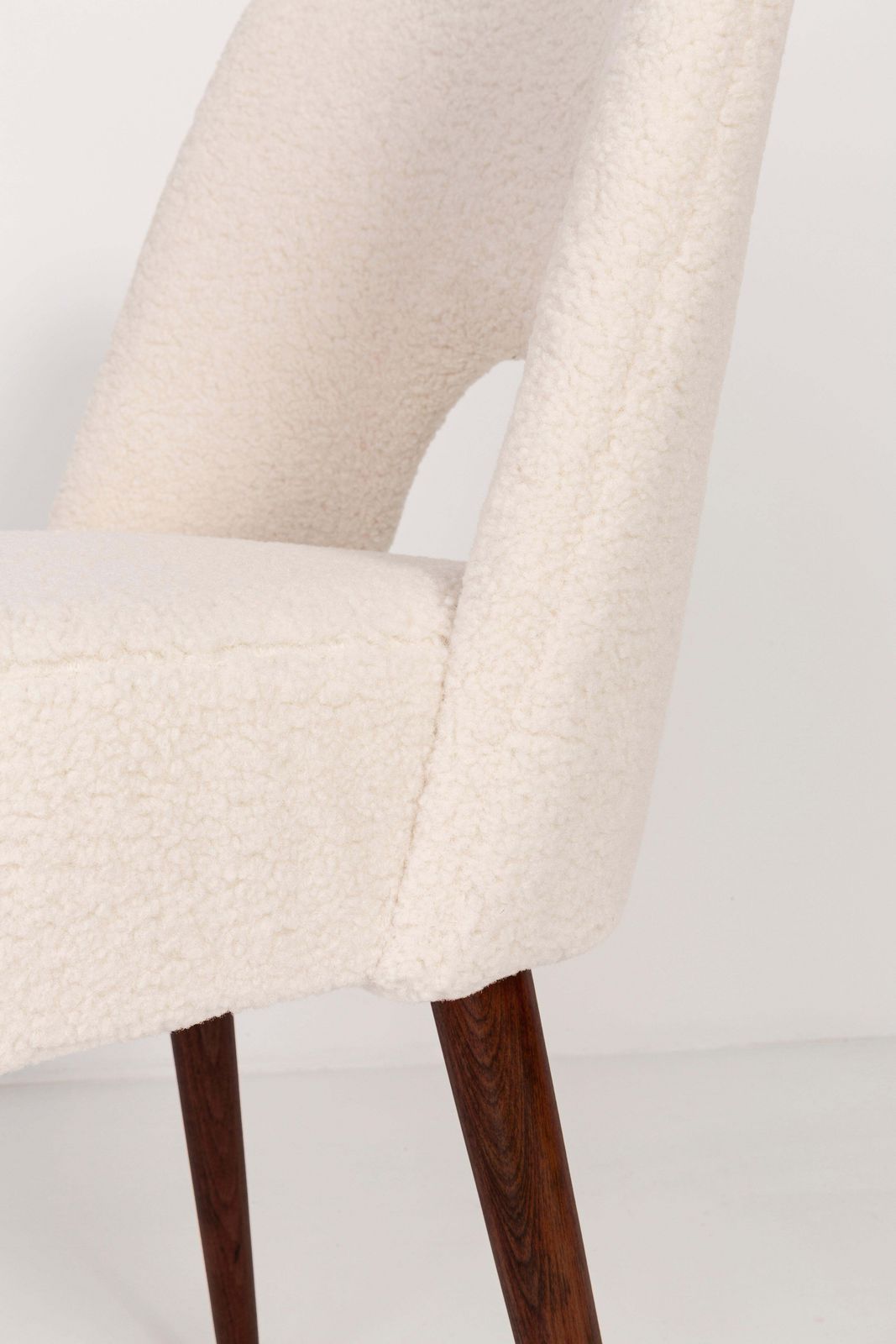 Pair Of Mid Century Light Crème Boucle 'Shell' Chairs, Europe, 1960s photo vinterior