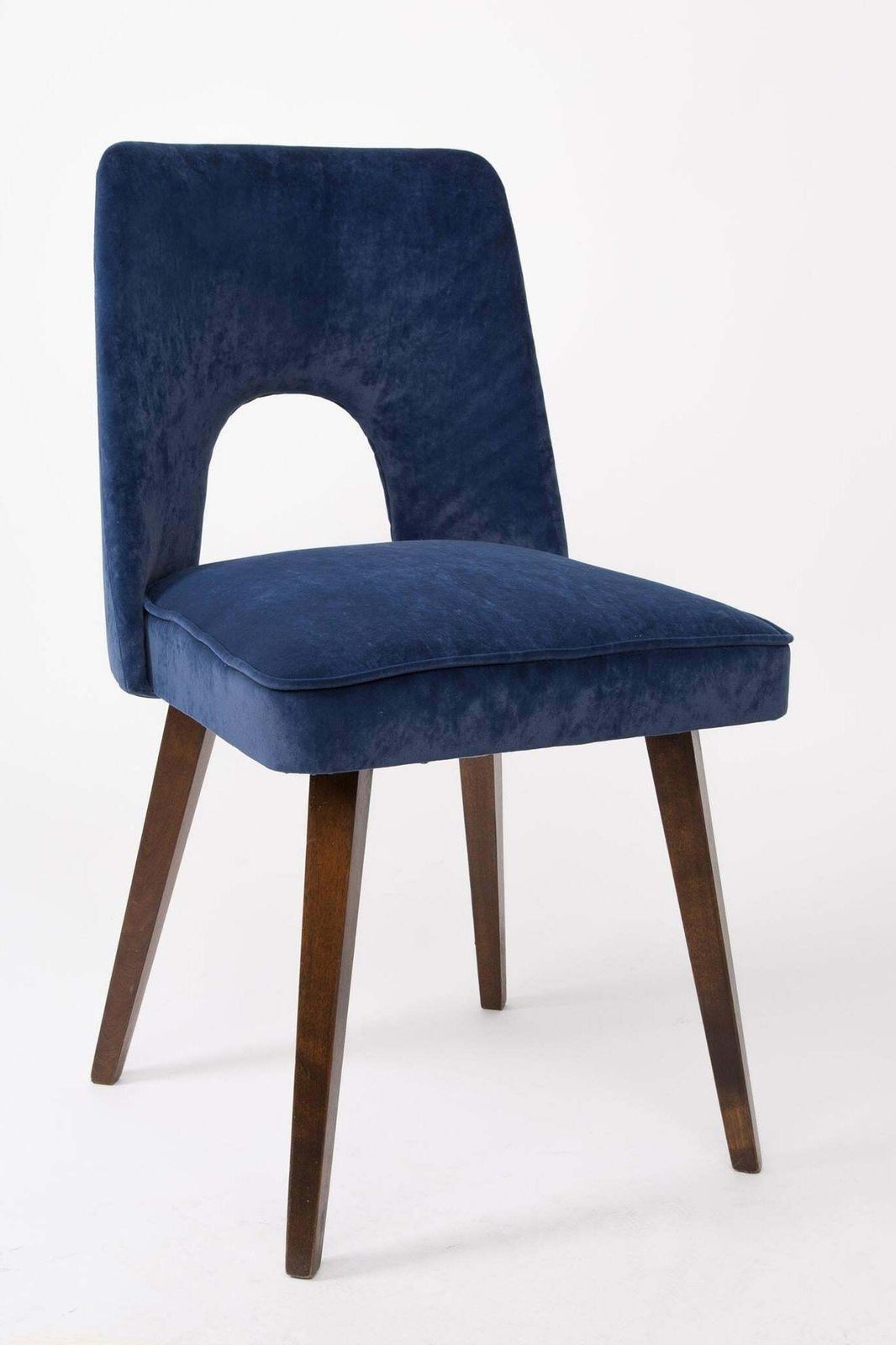 Pair Of Mid Century Navy Blue Velvet "Shell" Chairs, Poland, 1960s photo for sale