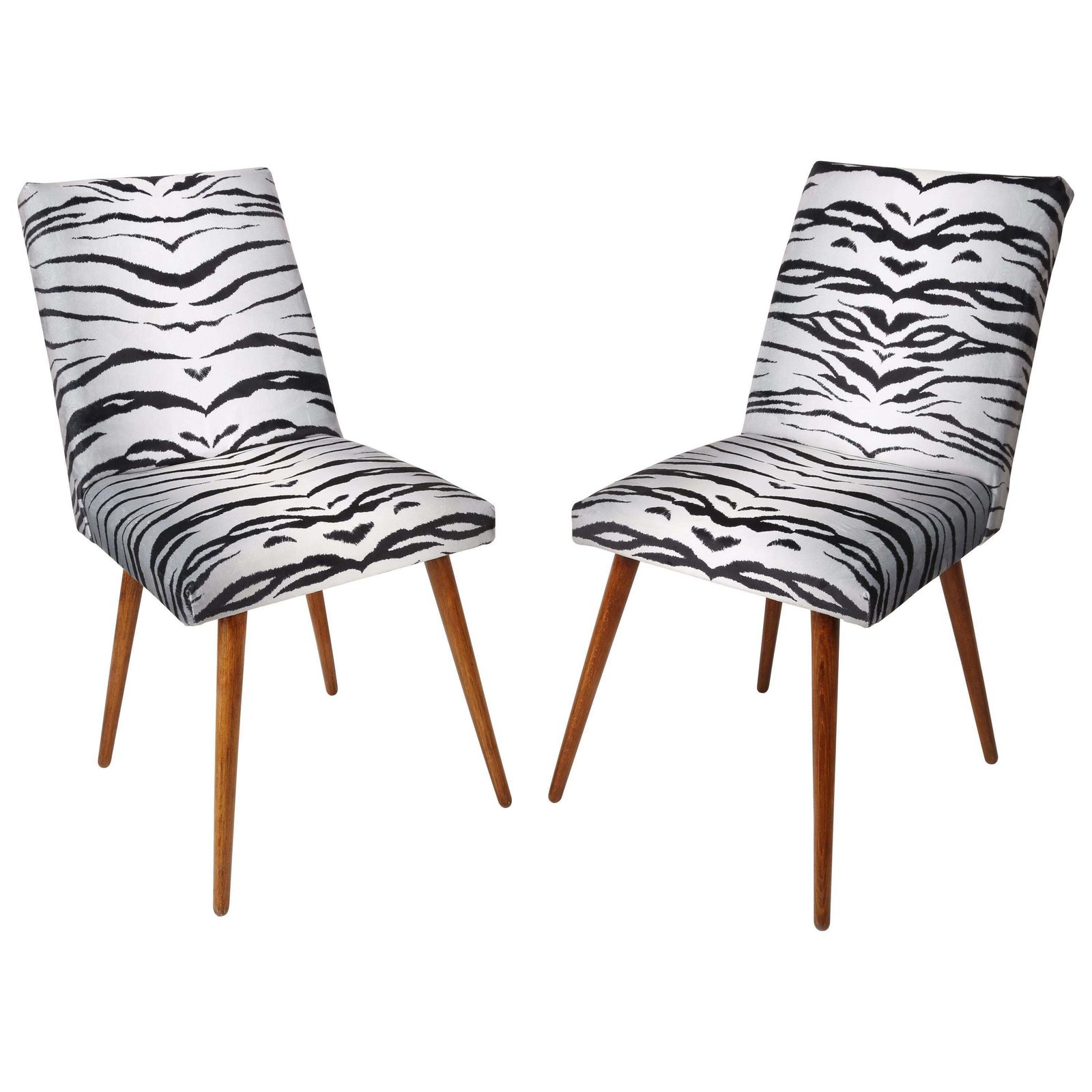 Set Van Twee Zwart Witte Zebra Velours Stoelen, Ca. Jaren 1960