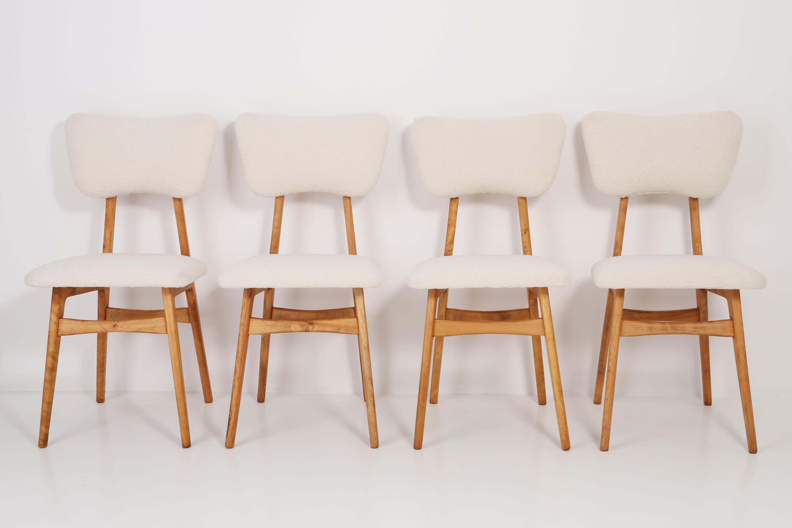 Set Of Four 20th Century Light Crème Boucle Chairs, 1960s photo for sale