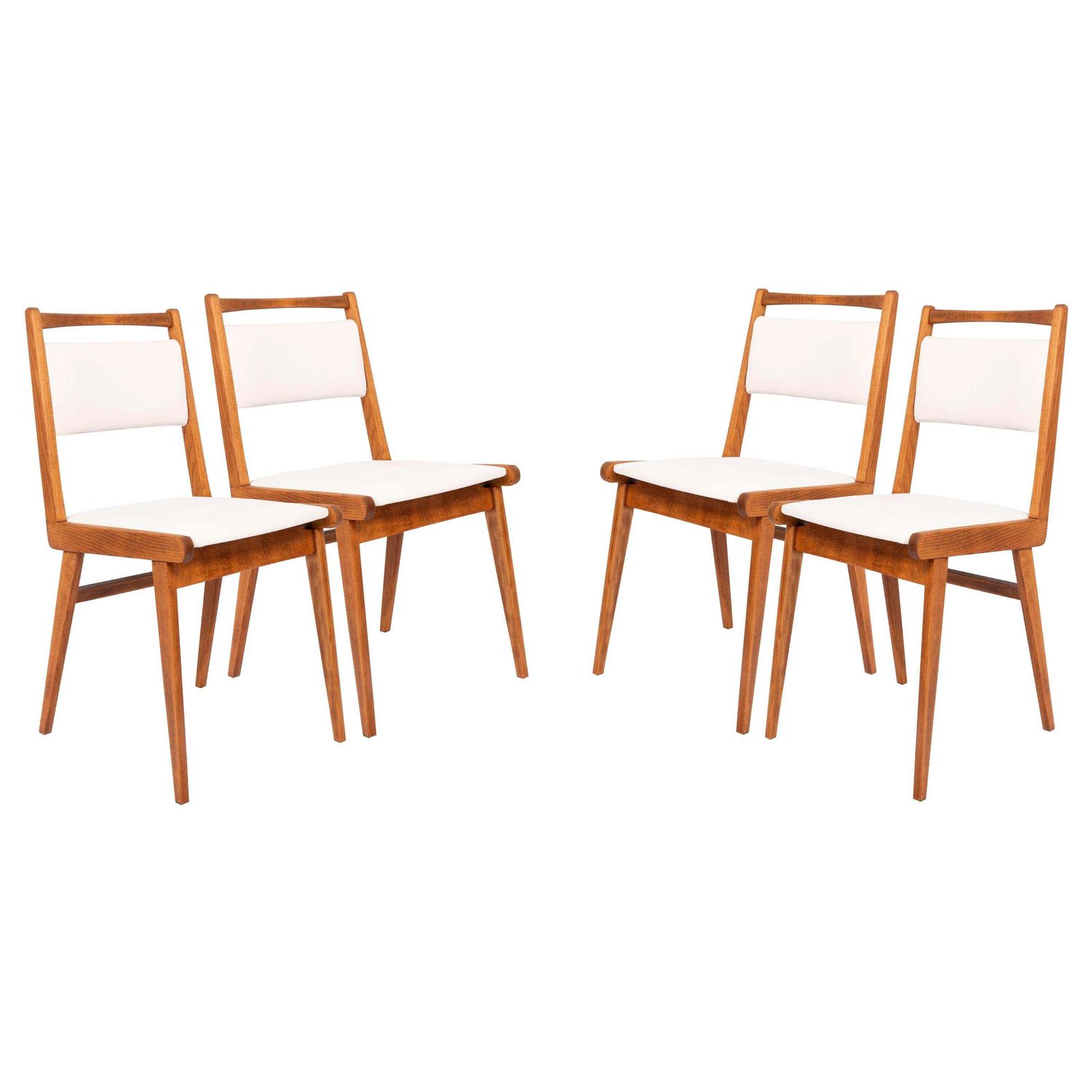 Set Of Four 20th Century White Velvet Chairs, Poland, 1960s