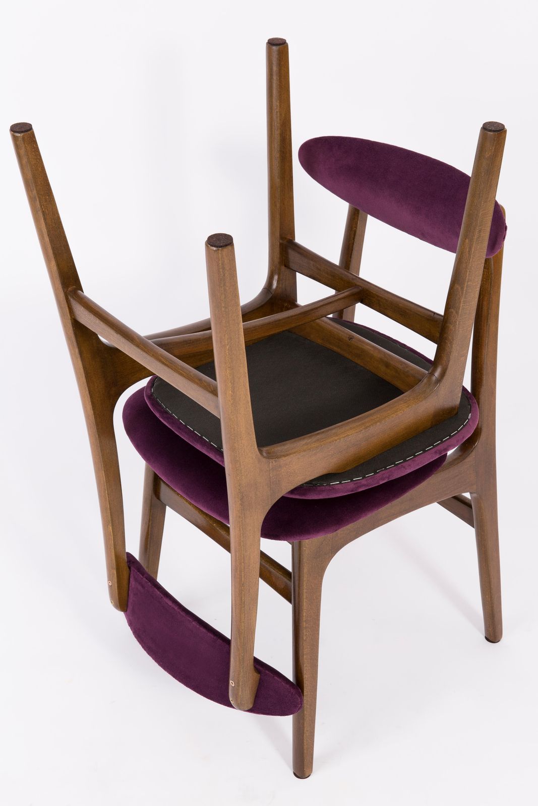 photo for sale Set Of Four 20th Century Plum Velvet Rajmund Halas Chairs, 1960s