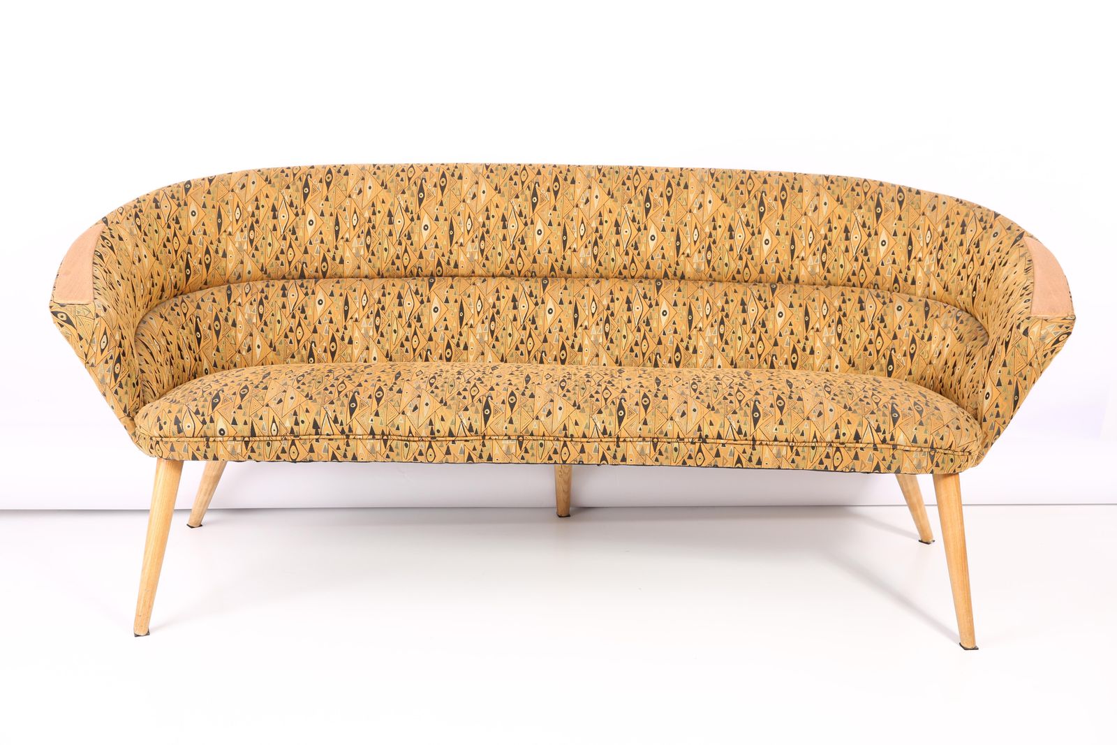 Organic Shape Yellow Pattern Club Sofa, Hollywood Regency, Germany, 1960s photo for sale