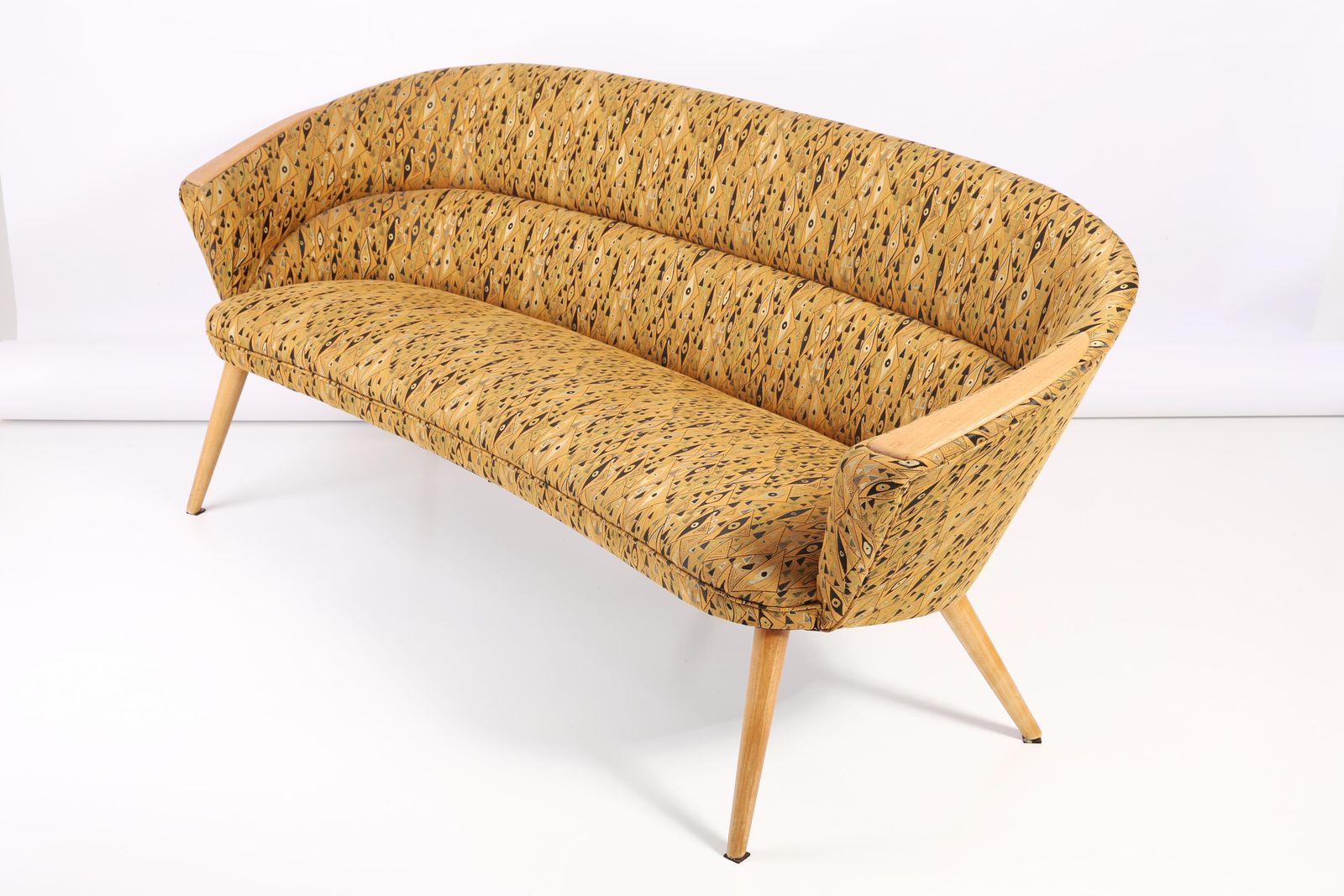 photo furniture Organic Shape Yellow Pattern Club Sofa, Hollywood Regency, Germany, 1960s