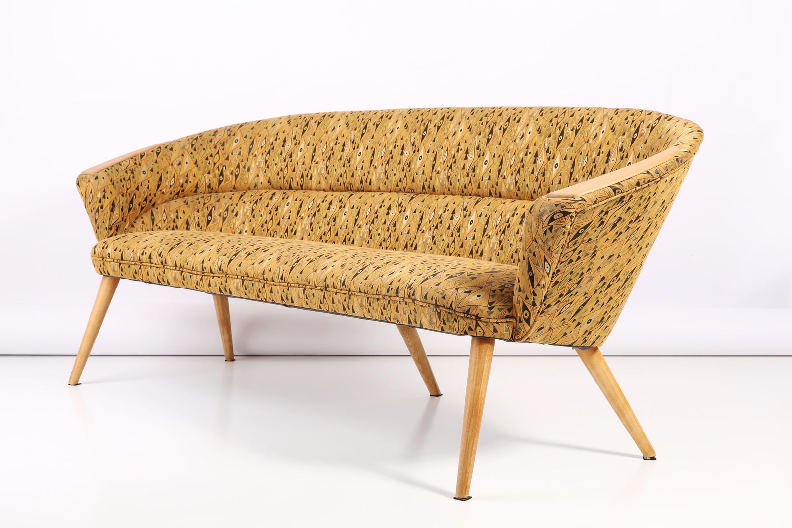 photo for sale Organic Shape Yellow Pattern Club Sofa, Hollywood Regency, Germany, 1960s