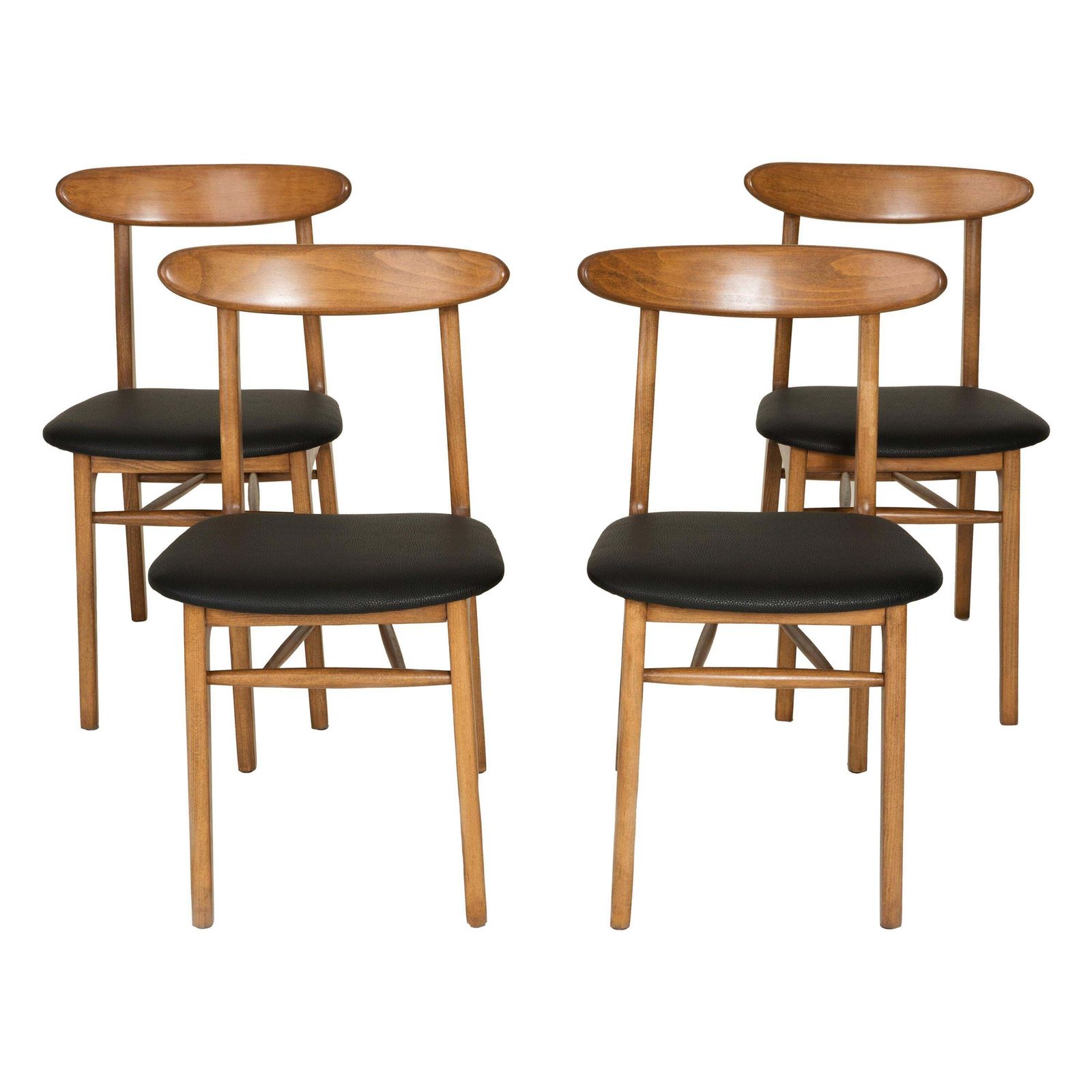 Set Of Four Midcentury Black Leather Dining Chairs, 1960s