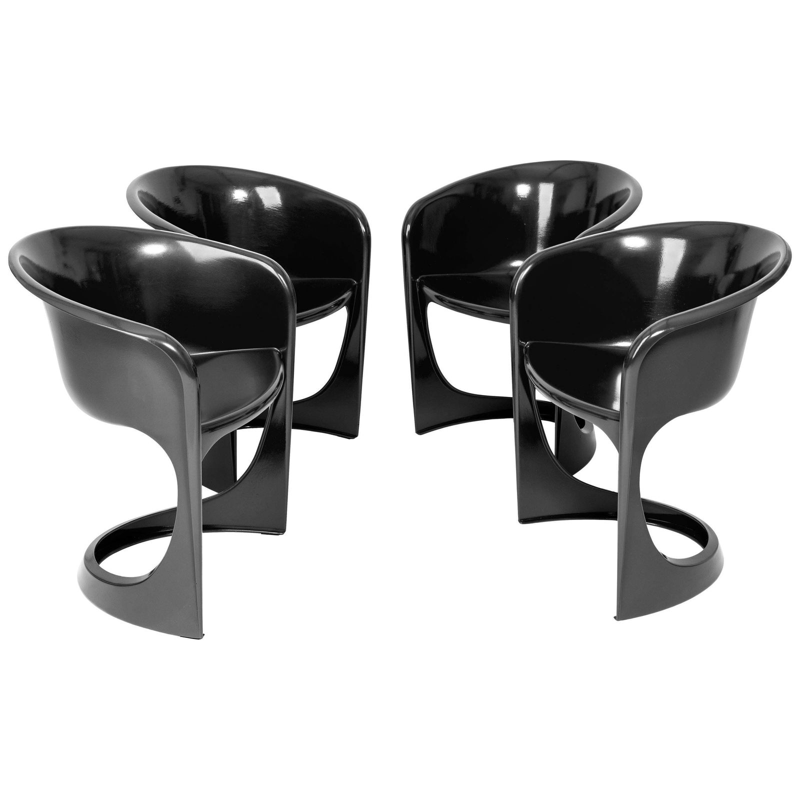 Set Of Four Black Glossy Cado Chairs, Steen østergaard, 1974