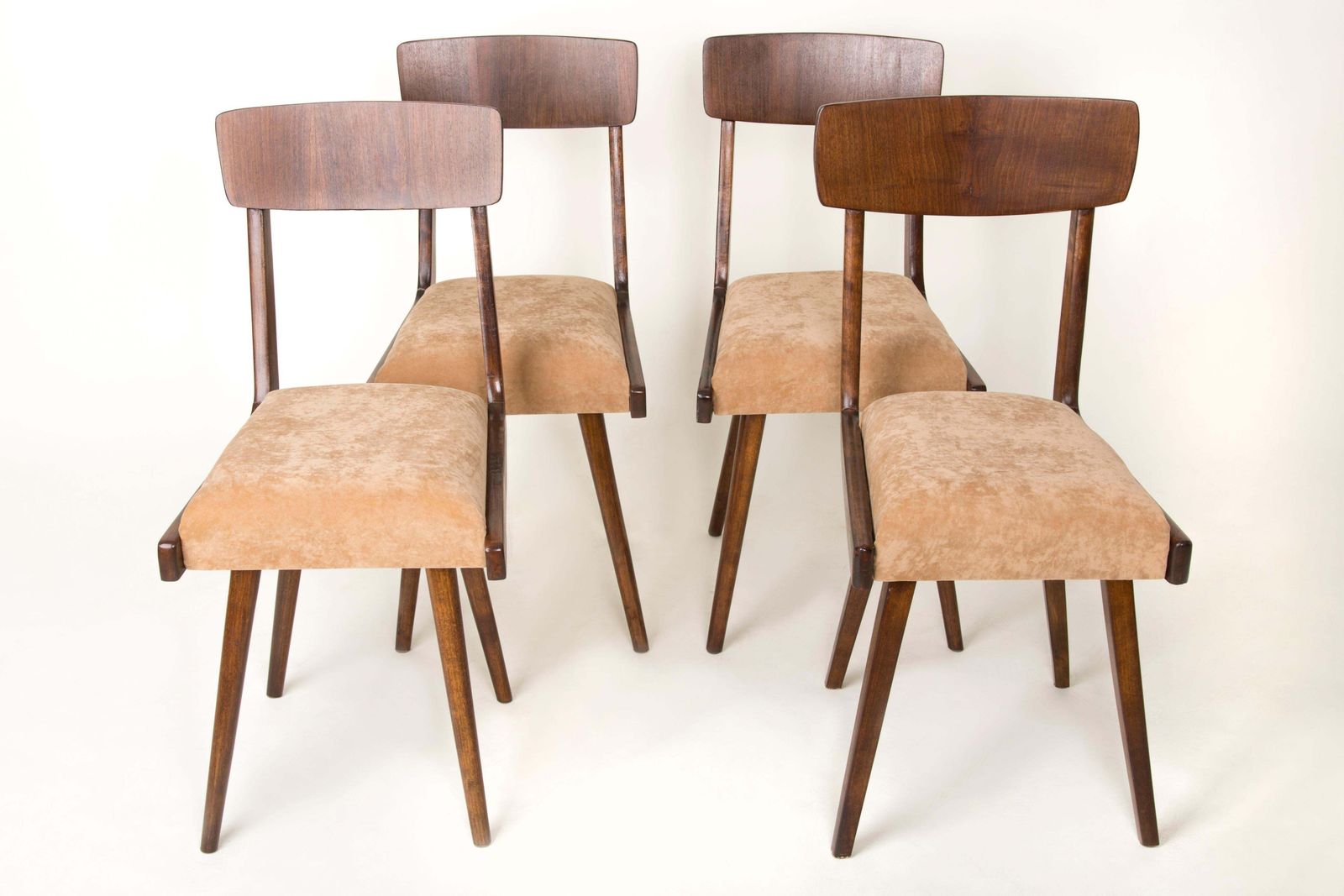 Set Of Four 20th Century Gazelle Beige Wood Chairs, 1960s photo for sale