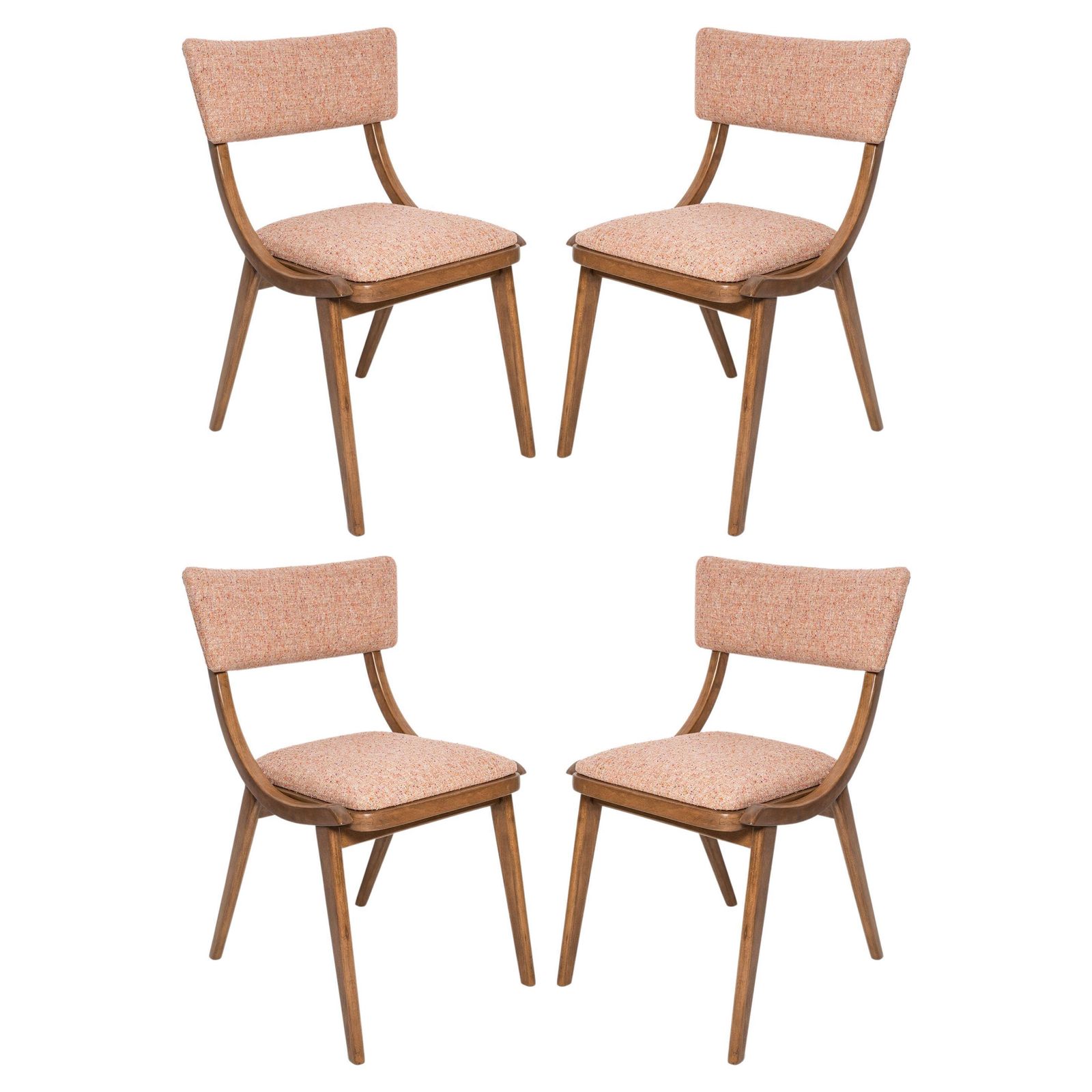 Set Van Vier Mid Century Modern Bumerang Stoelen, Perzik Oranje Wol, Polen, Jaren 1960
