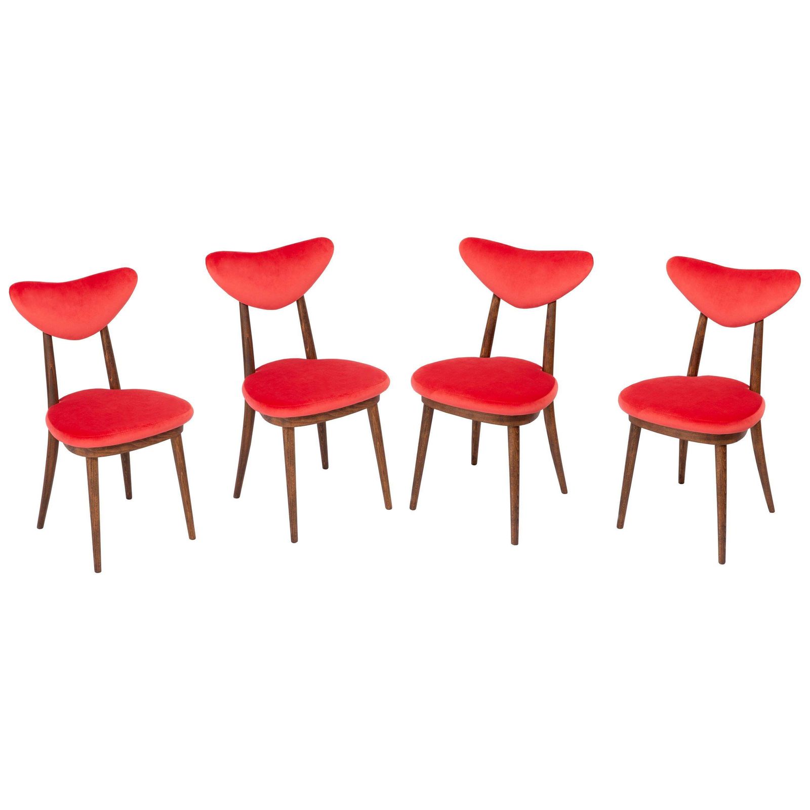Set Of Four Red Heart Chairs, Poland, 1960s