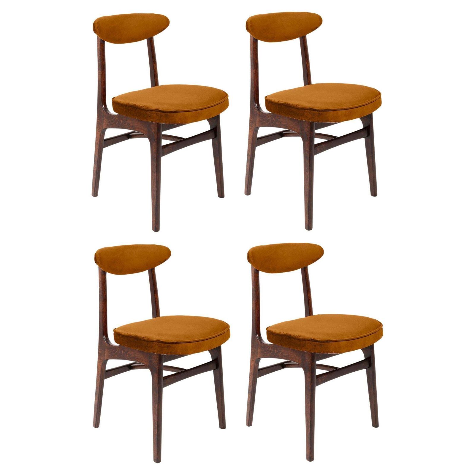 Vier 20e Eeuwse Stoelen In Koperkleurig Velours, Ontworpen Door Rajmund Halas, Europa, Jaren 1960