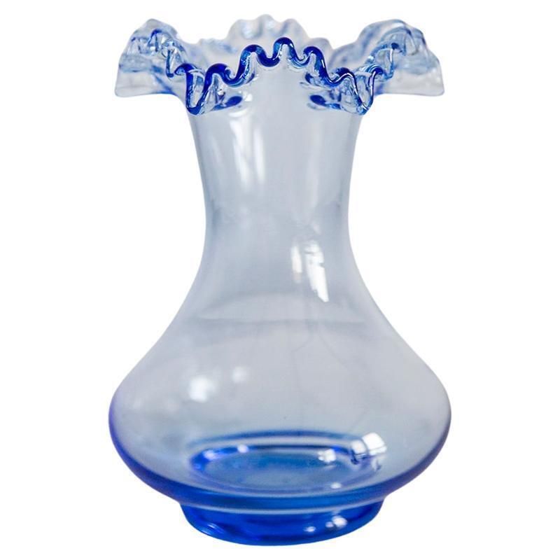 Midcentury Glass Light Blue Vase With A Frill, Europe, 1960s