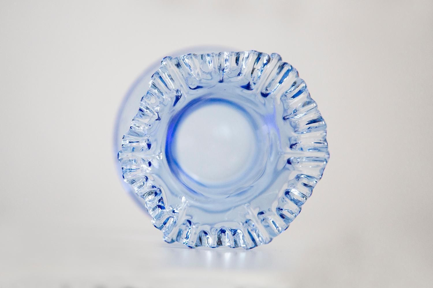 Midcentury Glass Light Blue Vase With A Frill, Europe, 1960s photo vintage