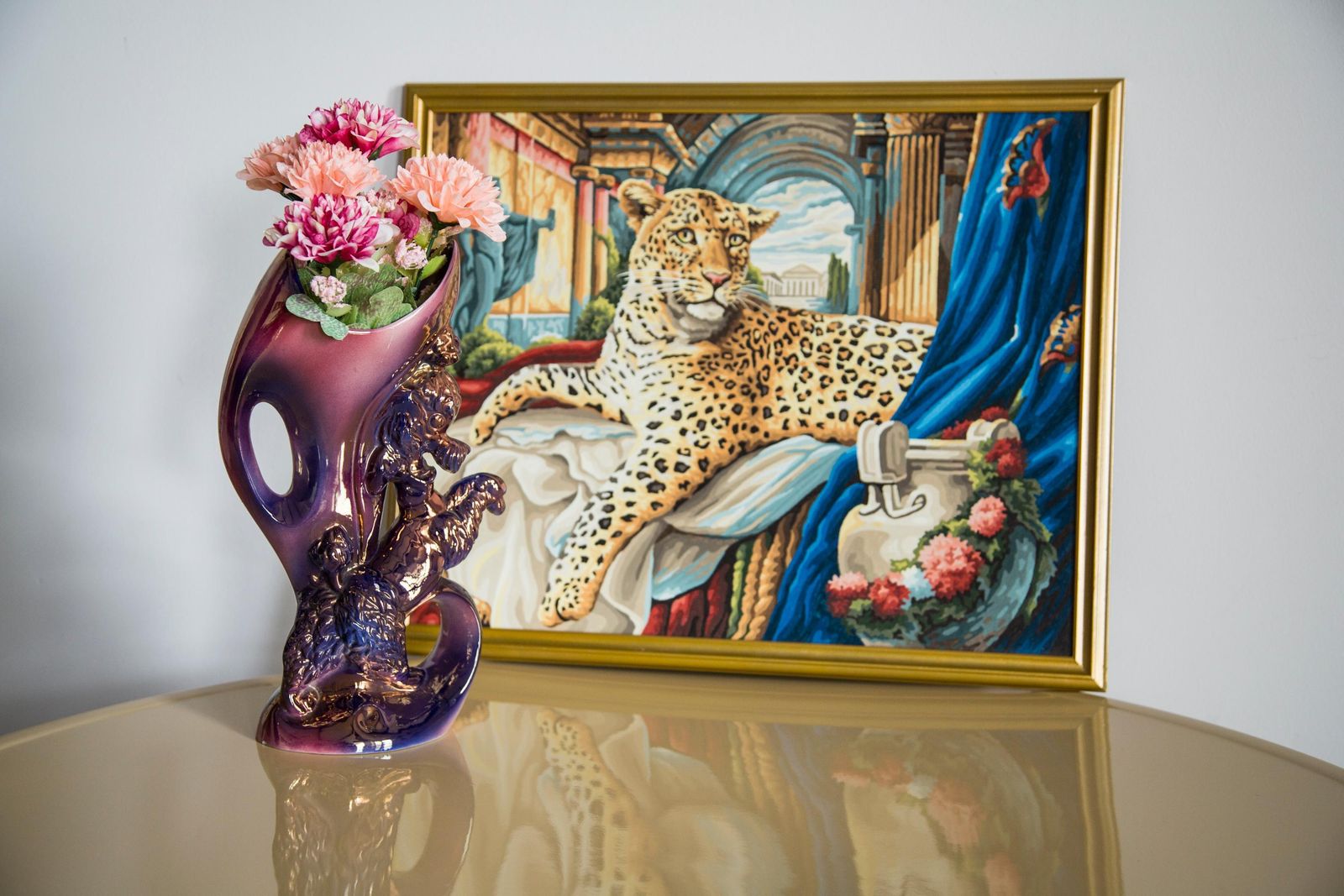 Midcentury Porcelain Vase With Poodle Dog, Hand Painted, Europe, 1960s photo vinterior