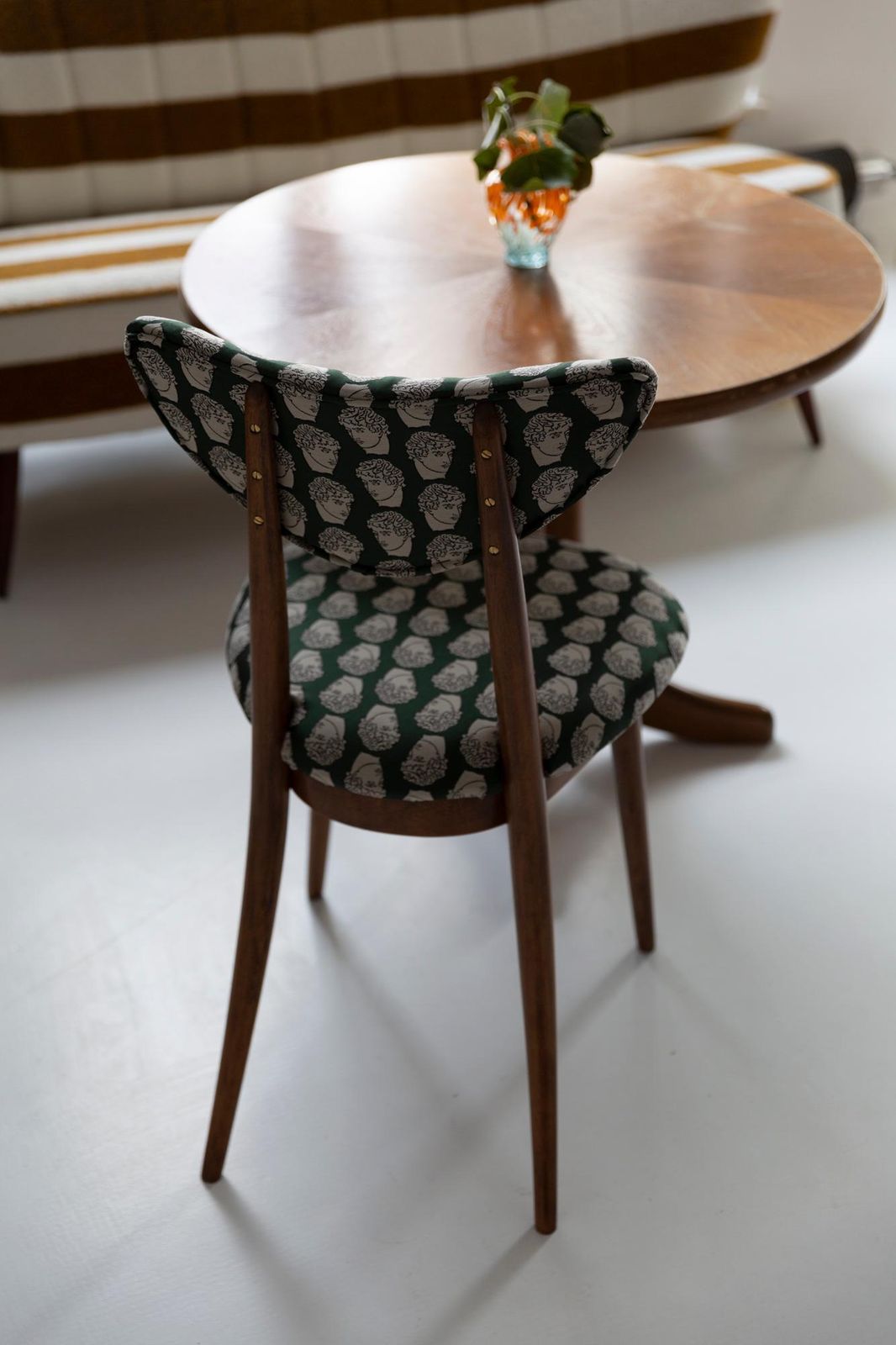 Midcentury David Print Emerald Satin, Walnut Wood Heart Chair, Europe, 1960s photo furniture