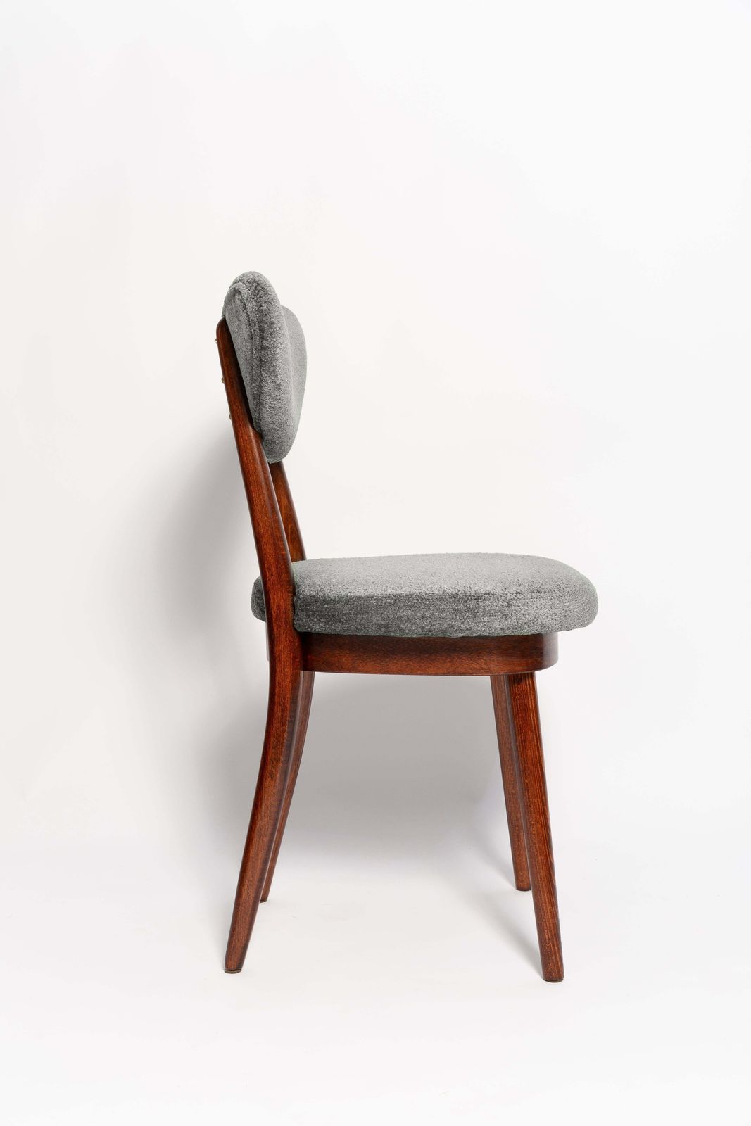 Mid Century Heart Chair And Stool, Gray Velvet, Dark Wood, Europe 1960s photo 723.0