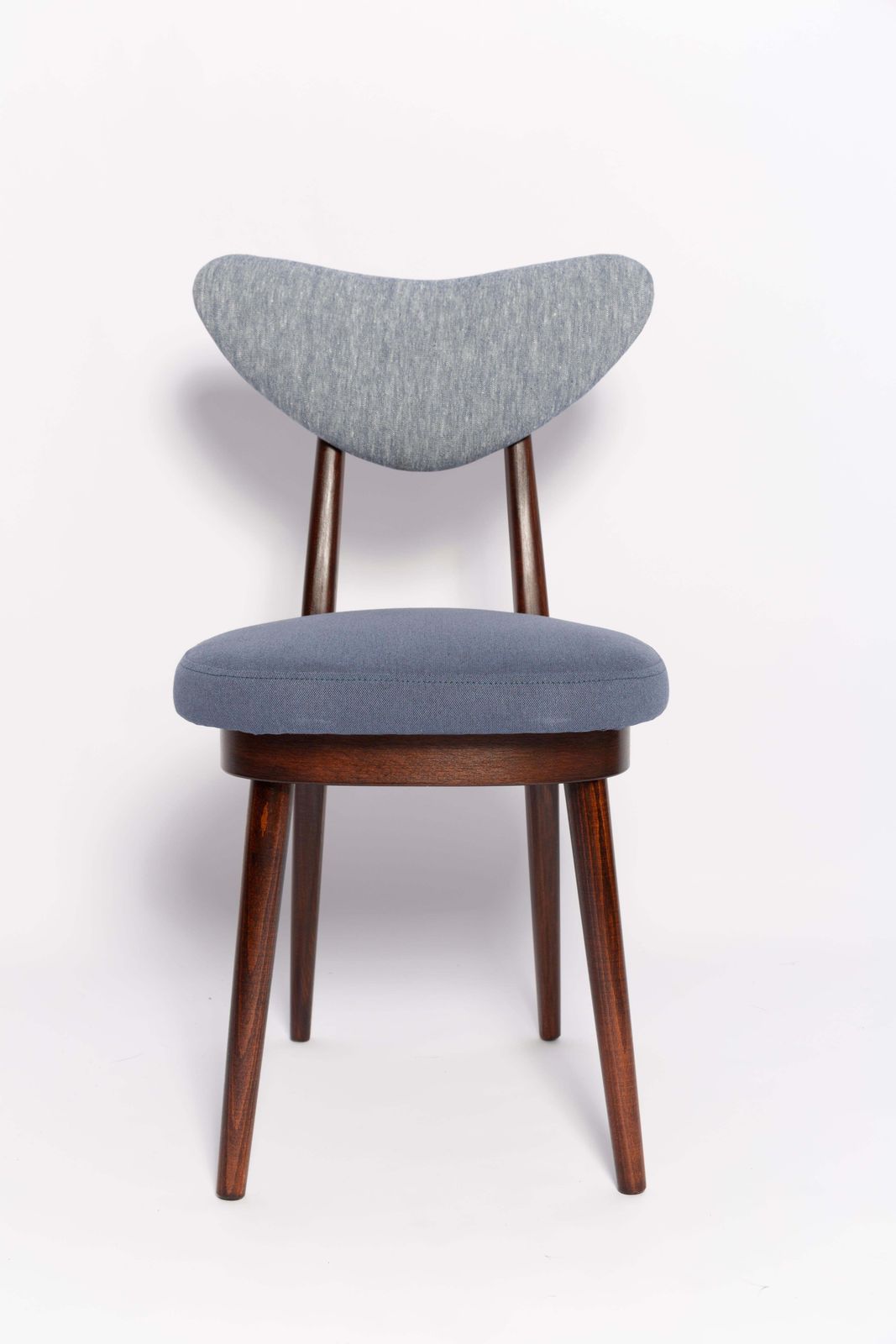 photo for sale Set Of Four Midcentury Light And Medium Blue Denim Heart Chairs, Europe, 1960s