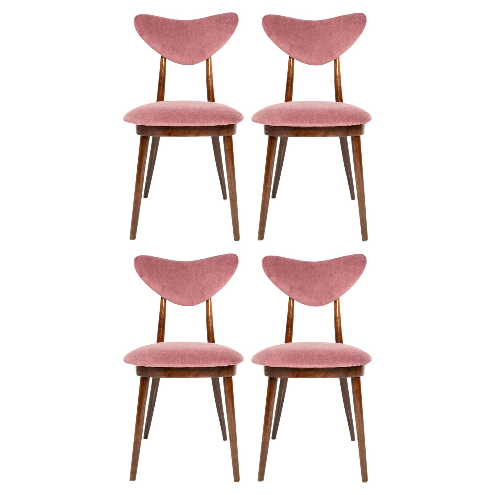 Set Van Vier Mid Century Stoelen Met Bordeauxrood Katoenen Velours, Europa, Jaren 1960