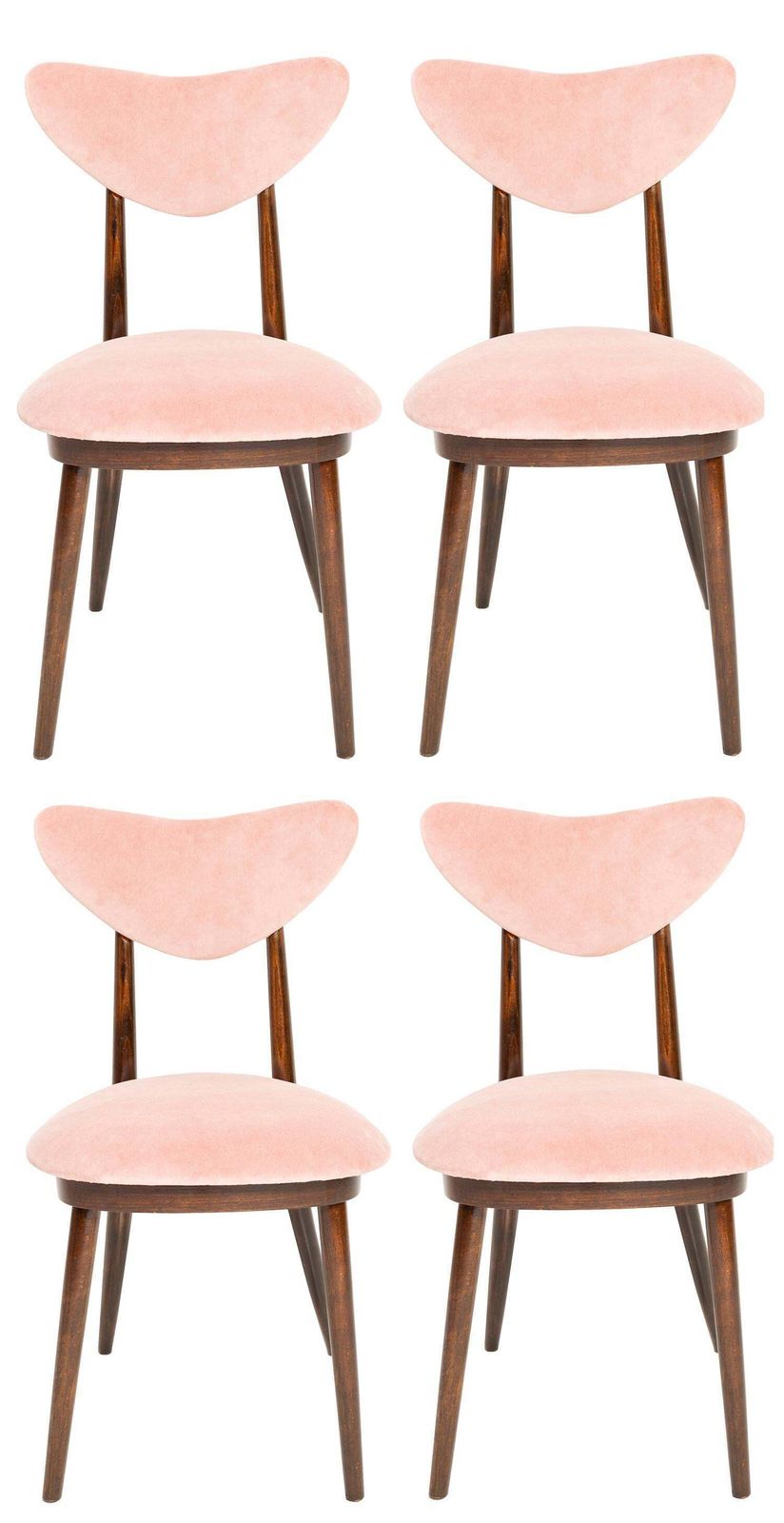 Set Of Four Mid Century Pink Cotton Velvet Heart Chairs, Europe, 1960s photo 2381.0