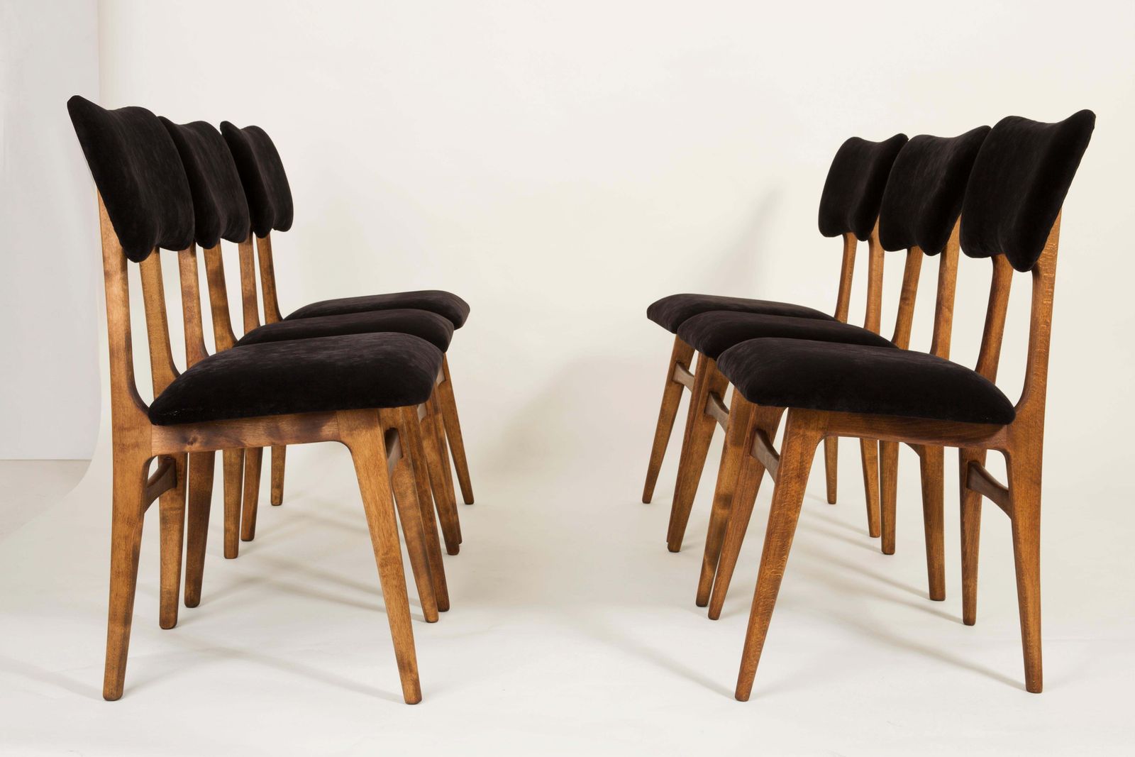 Set Of Six 20th Century Black Velvet Chairs, Europe, 1960s photo buy