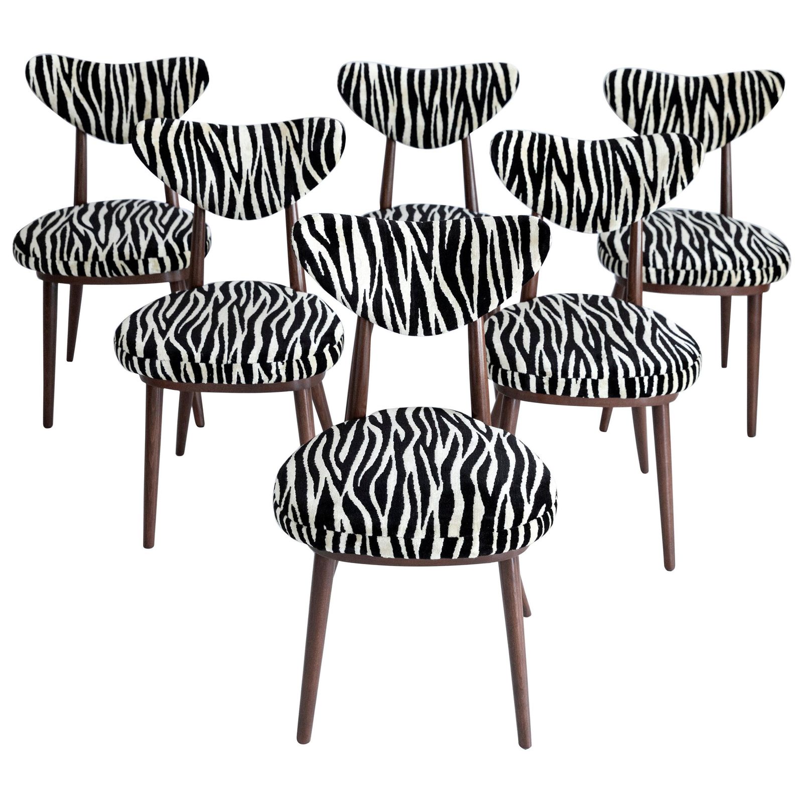Set Midcentury Zebra Black White Heart Chairs, Hollywood Regency, Poland, 1960s photo furniture