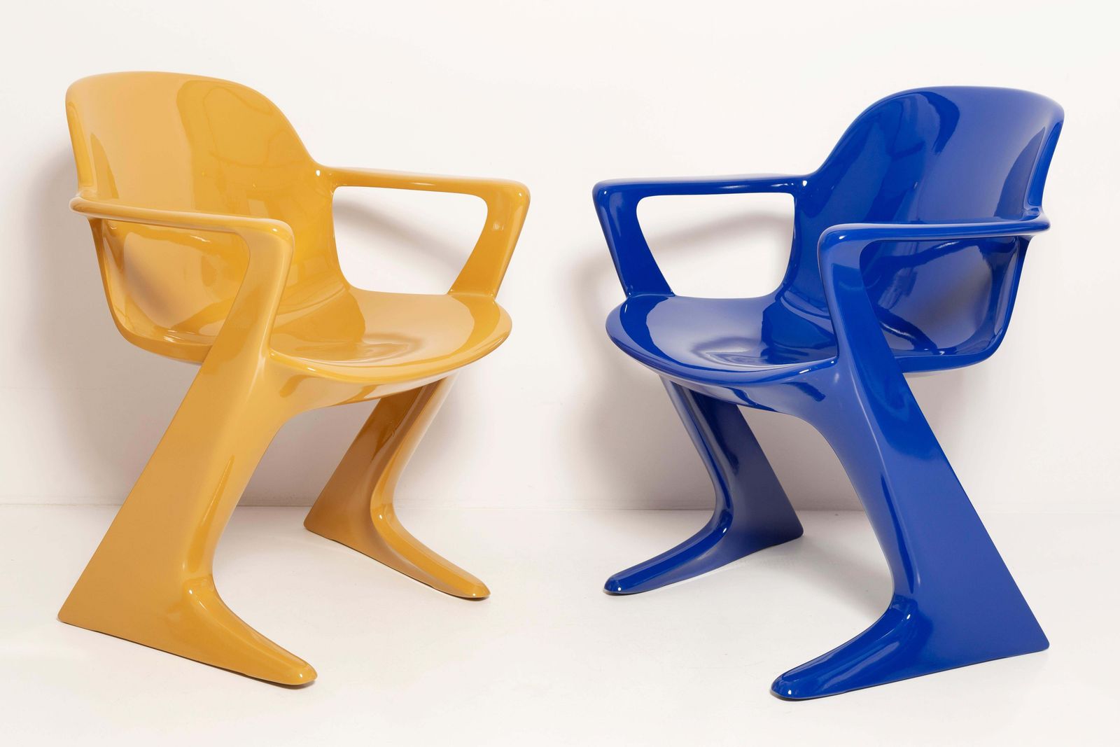 Two Mid Century Mustard And Blue Kangaroo Chairs Ernst Moeckl, Germany, 1968 photo Furniture