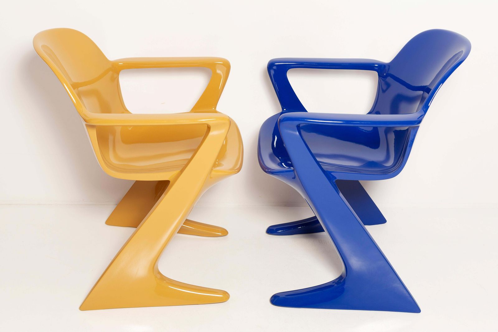 Two Mid Century Mustard And Blue Kangaroo Chairs Ernst Moeckl, Germany, 1968 photo buy