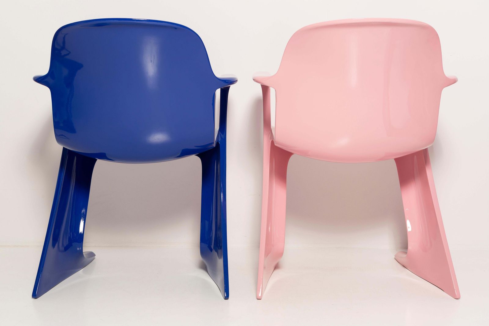 Two Mid Century Baby Pink And Blue Kangaroo Chairs, Ernst Moeckl, Germany, 1968 photo for sale