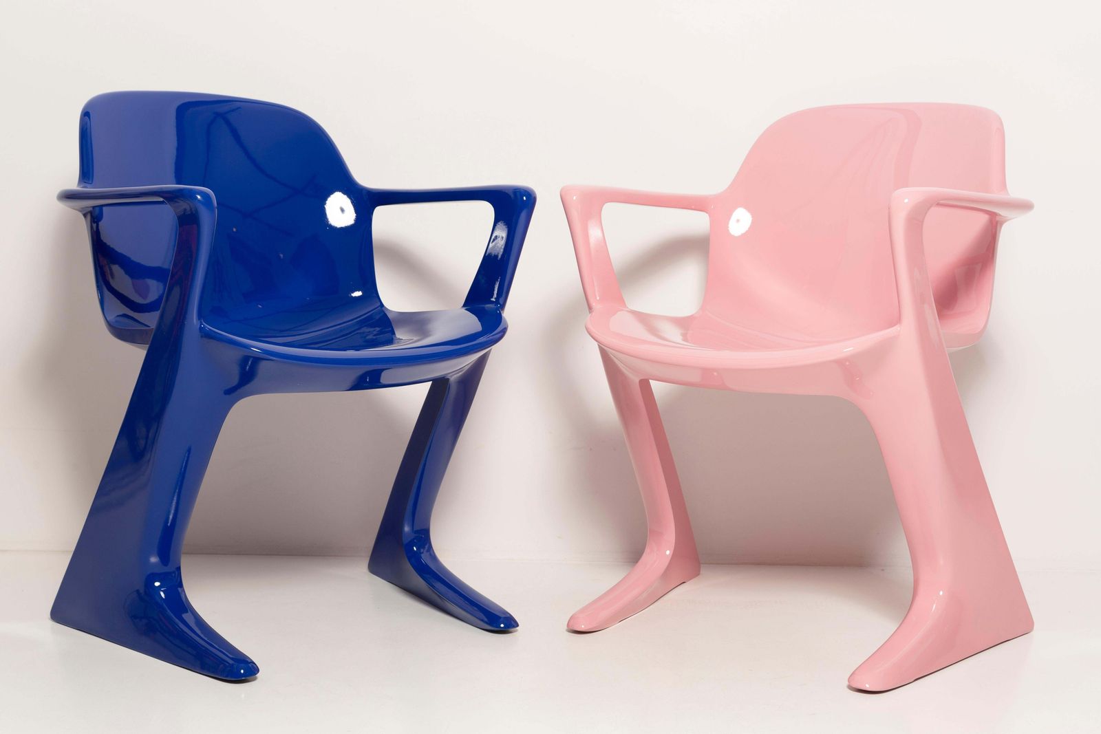 Two Mid Century Baby Pink And Blue Kangaroo Chairs, Ernst Moeckl, Germany, 1968 photo 2551.0
