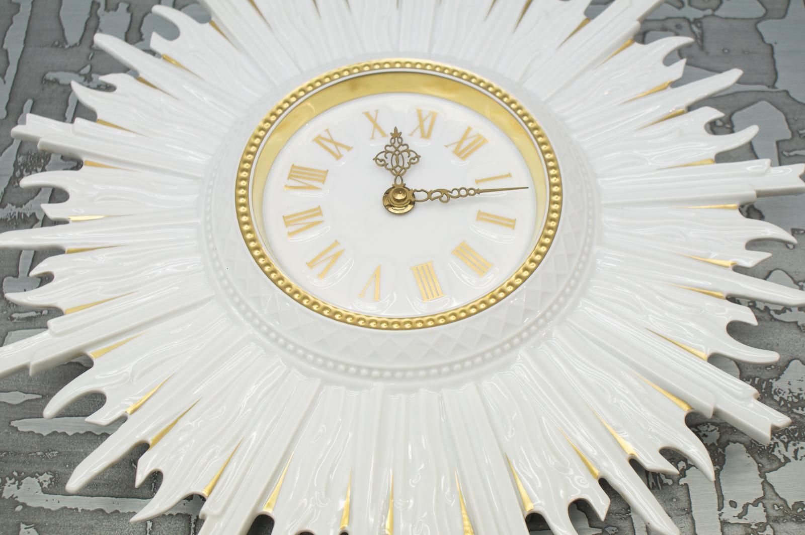 Very Rare Hutschenreuther Sunburst Wall Clock In Porcelain, Germany, 1960s photo Home Decor