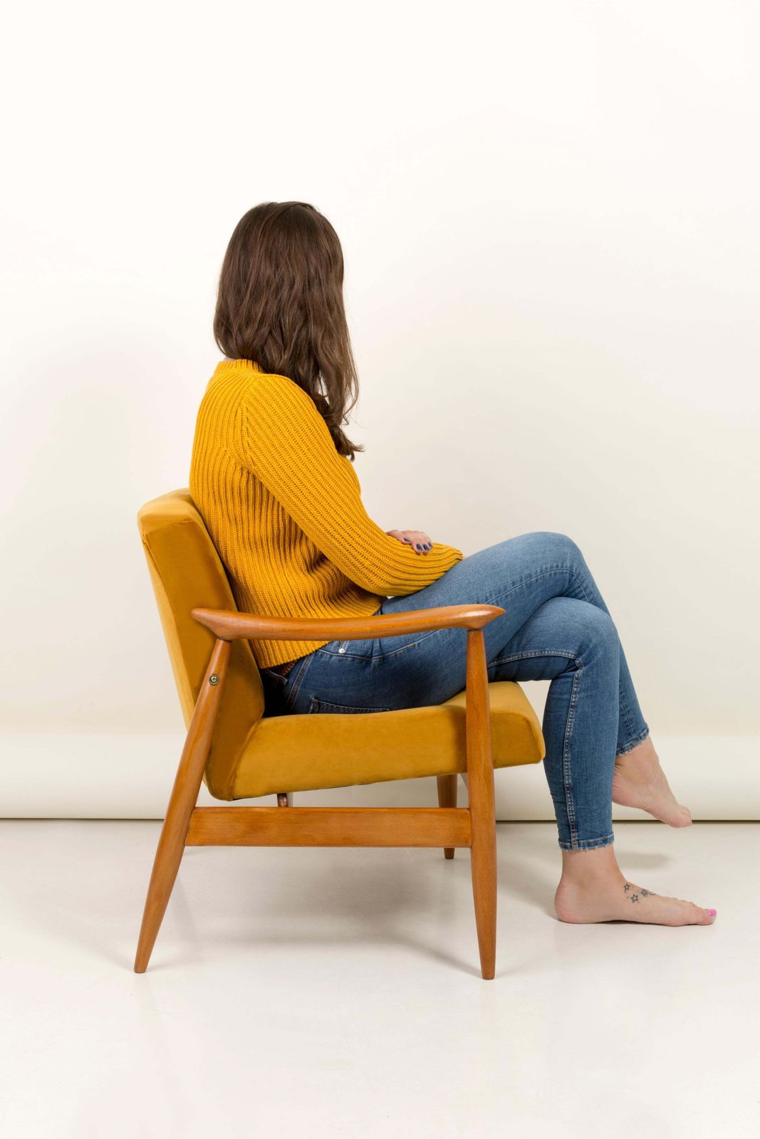Vintage Velvet Mustard Yellow Pantone Armchair, 1960s photo vintage