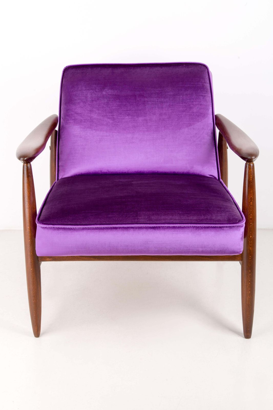 Mid Century Velvet Ultra Violet Pantone Armchair, By J. Kedziorek, Europe, 1960s photo furniture
