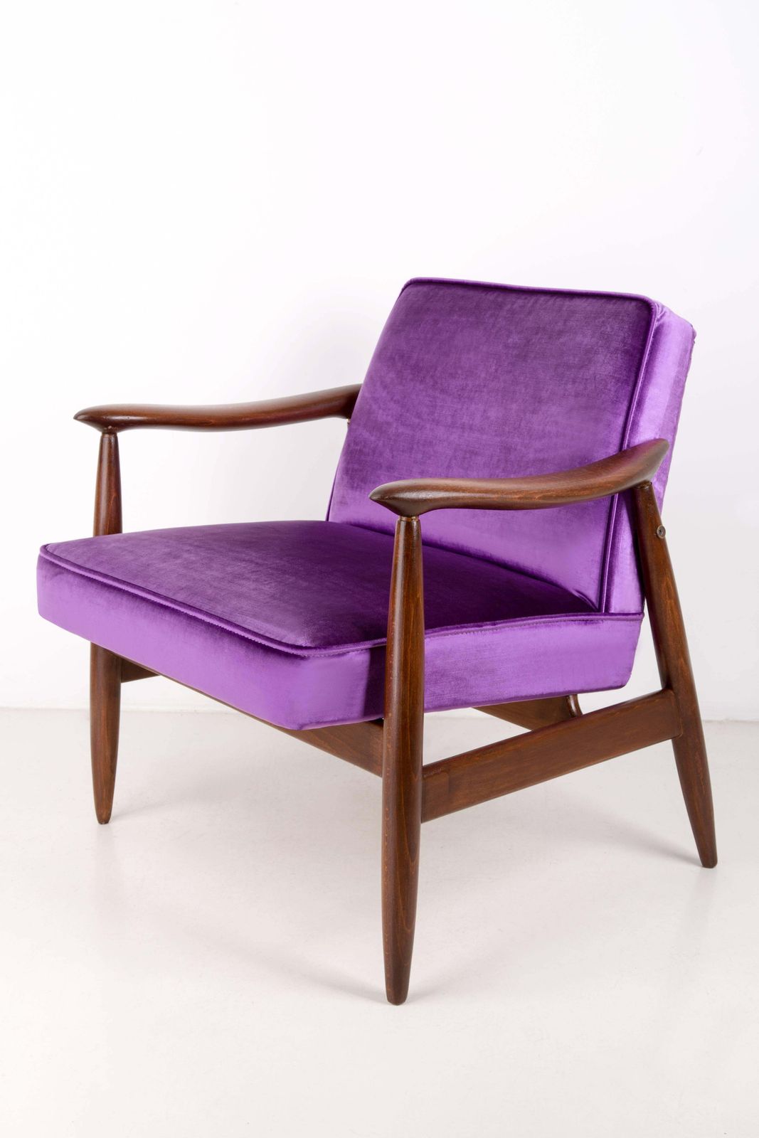 Mid Century Velvet Ultra Violet Pantone Armchair, By J. Kedziorek, Europe, 1960s photo for sale