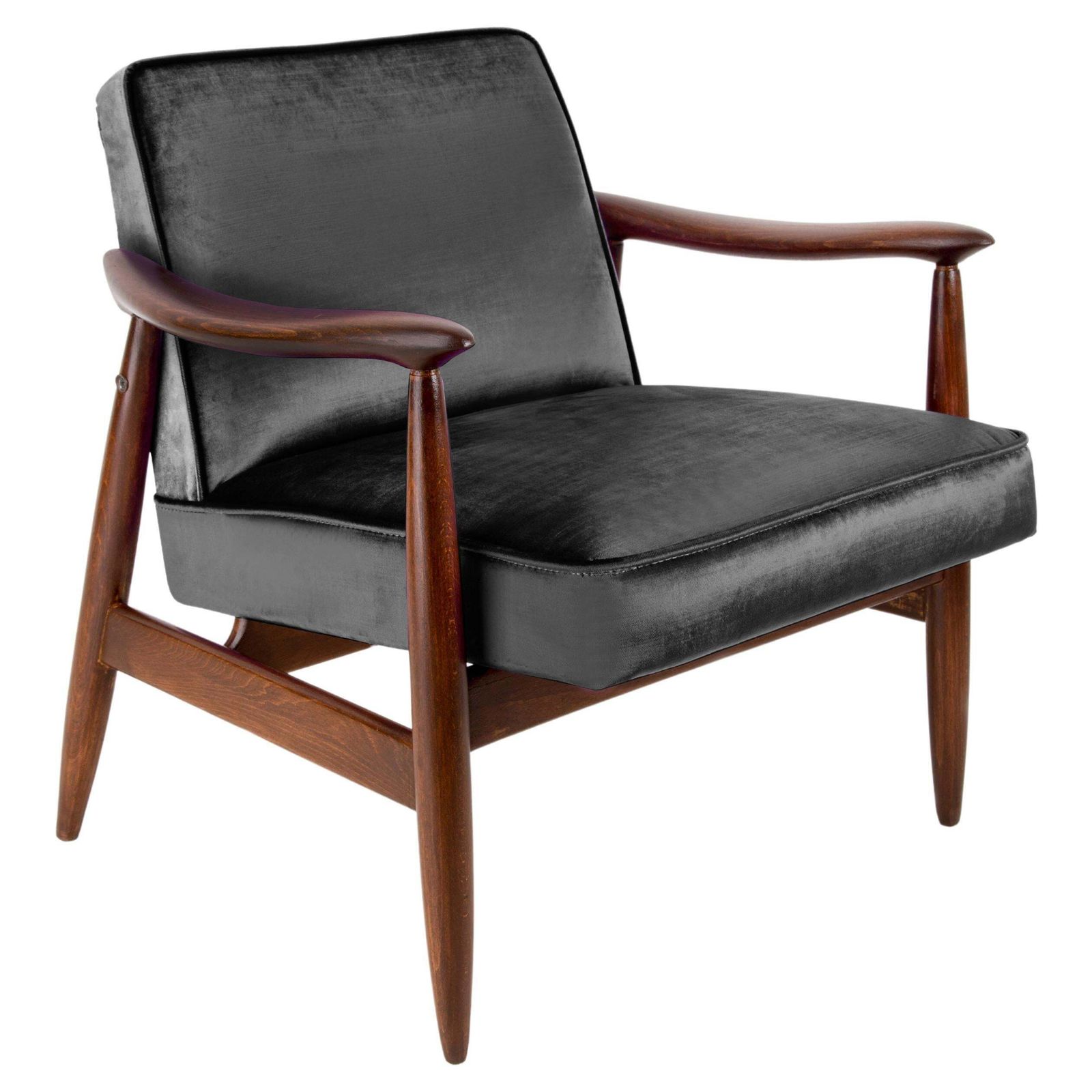 Mid Century Velvet Zwarte Fauteuil, Ontworpen Door J. Kedziorek, Europa, Jaren 1960