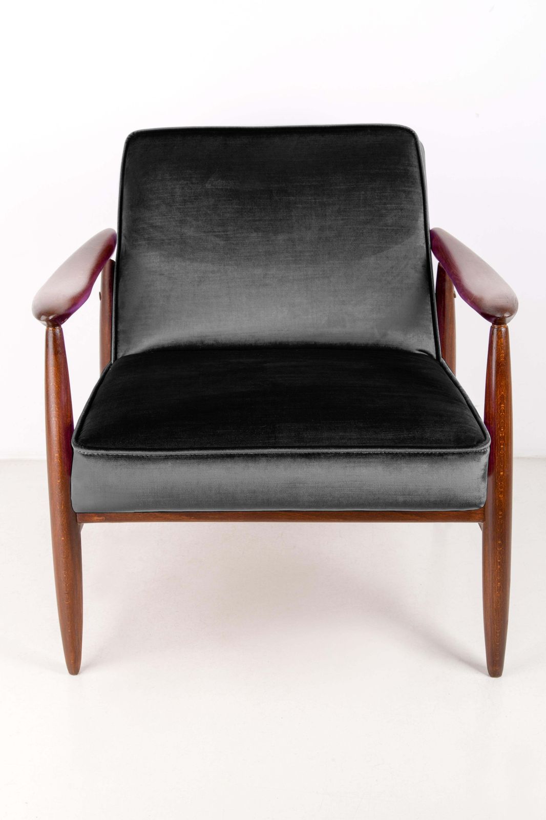 Mid Century Velvet Black Armchair, Designed By J. Kedziorek, Europe, 1960s photo for sale