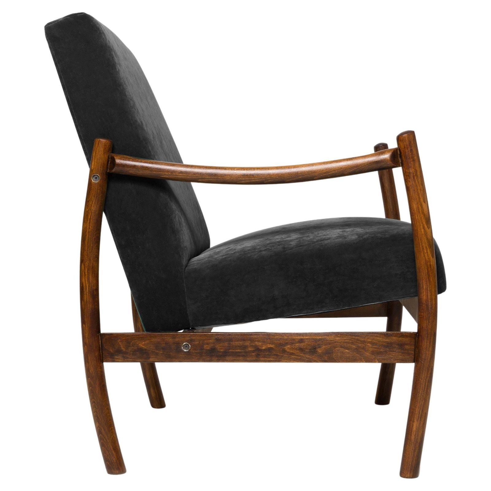 Mid Century Fauteuil, Zwart Fluweel, Europa, Jaren 1960.