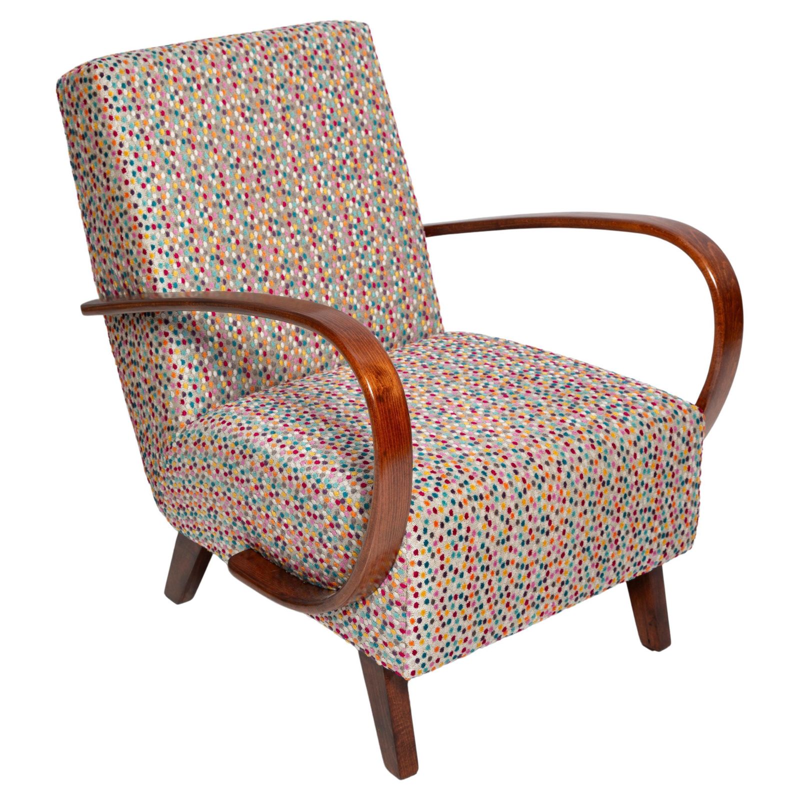 Mid Century Dots Velvet Fauteuil Van J. Halabala, Tsjechië, Ca. Jaren 1950