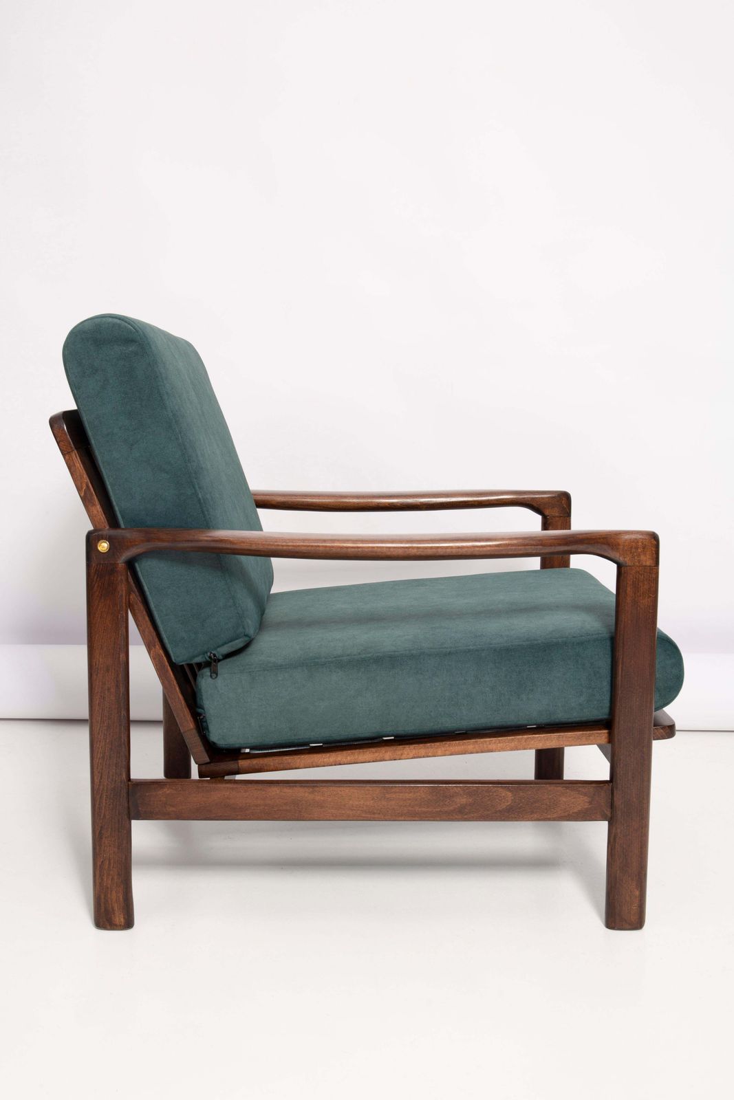Midcentury Deep Green Velvet Armchair, Zenon Baczyk, Poland, 1960s photo vintage
