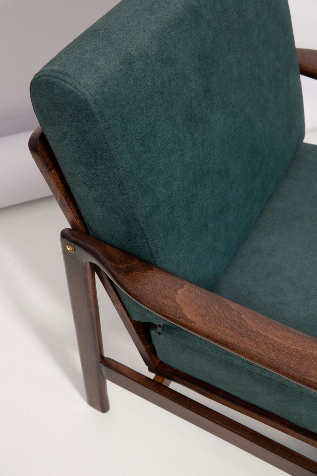 photo for sale Midcentury Deep Green Velvet Armchair, Zenon Baczyk, Poland, 1960s