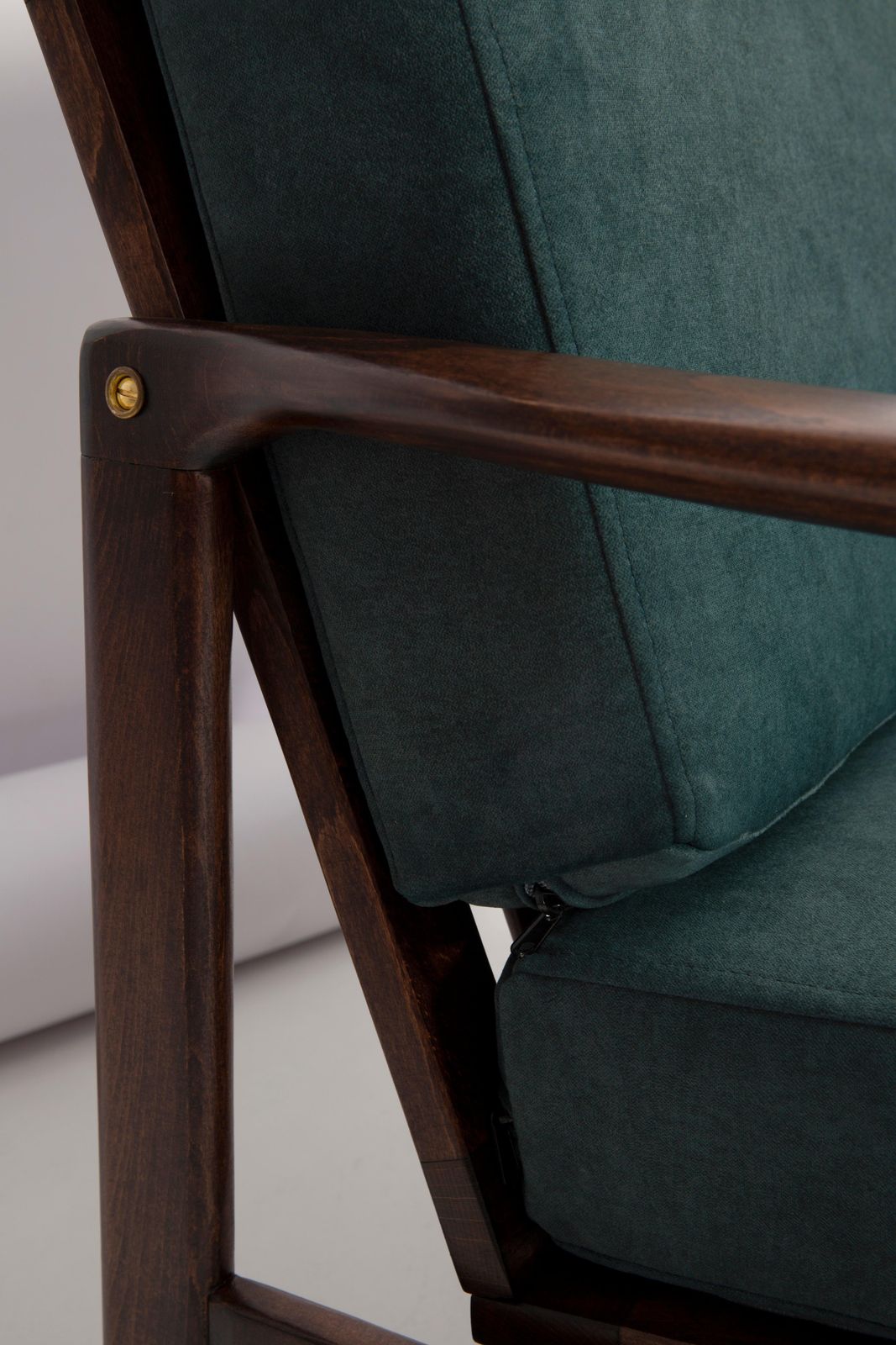 Furniture Midcentury Deep Green Velvet Armchair, Zenon Baczyk, Poland, 1960s photo