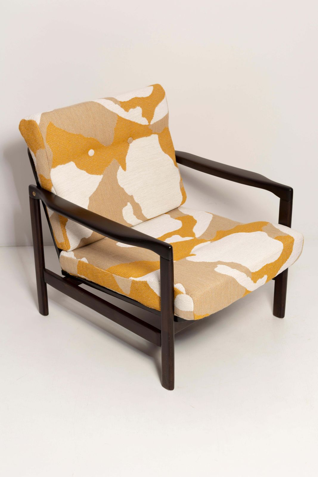 photo for sale Mid Century Yellow And White Camouflage Armchair, Zenon Baczyk, Poland, 1960s