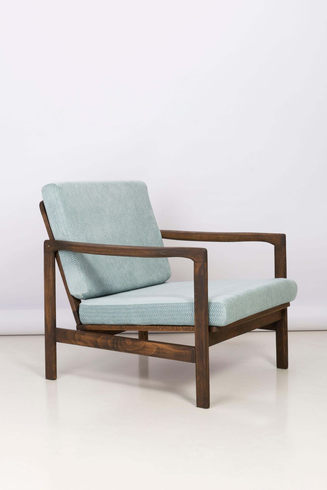 Midcentury Baby Blue Pattern Velvet Armchair, Zenon Baczyk, 1960s photo furniture