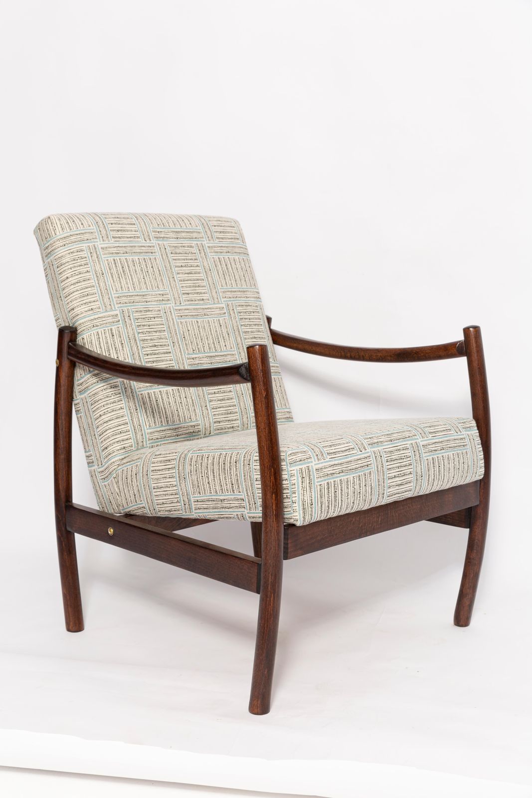 Mid 20th Century Vintage Armchair, Beige And Blue Linen, Europe, 1960s photo furniture