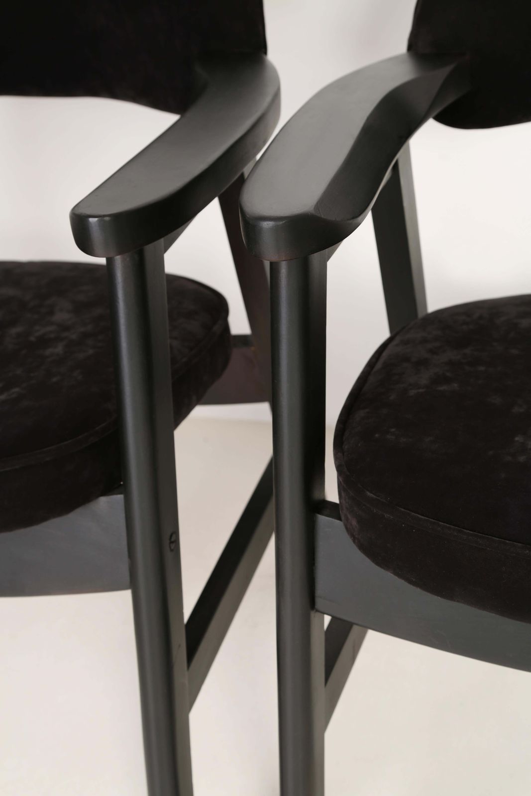 Set Of Four 20th Century Buffalo Black Wood And Velvet Chairs, 1960s photo buy