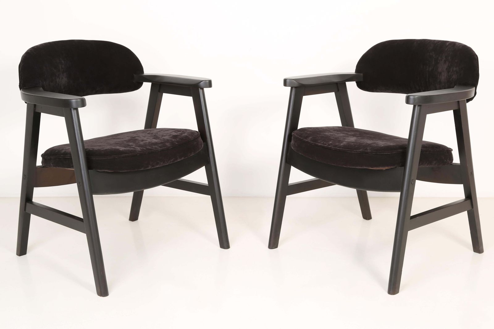 Set Of Four 20th Century Buffalo Black Wood And Velvet Chairs, 1960s photo vintage
