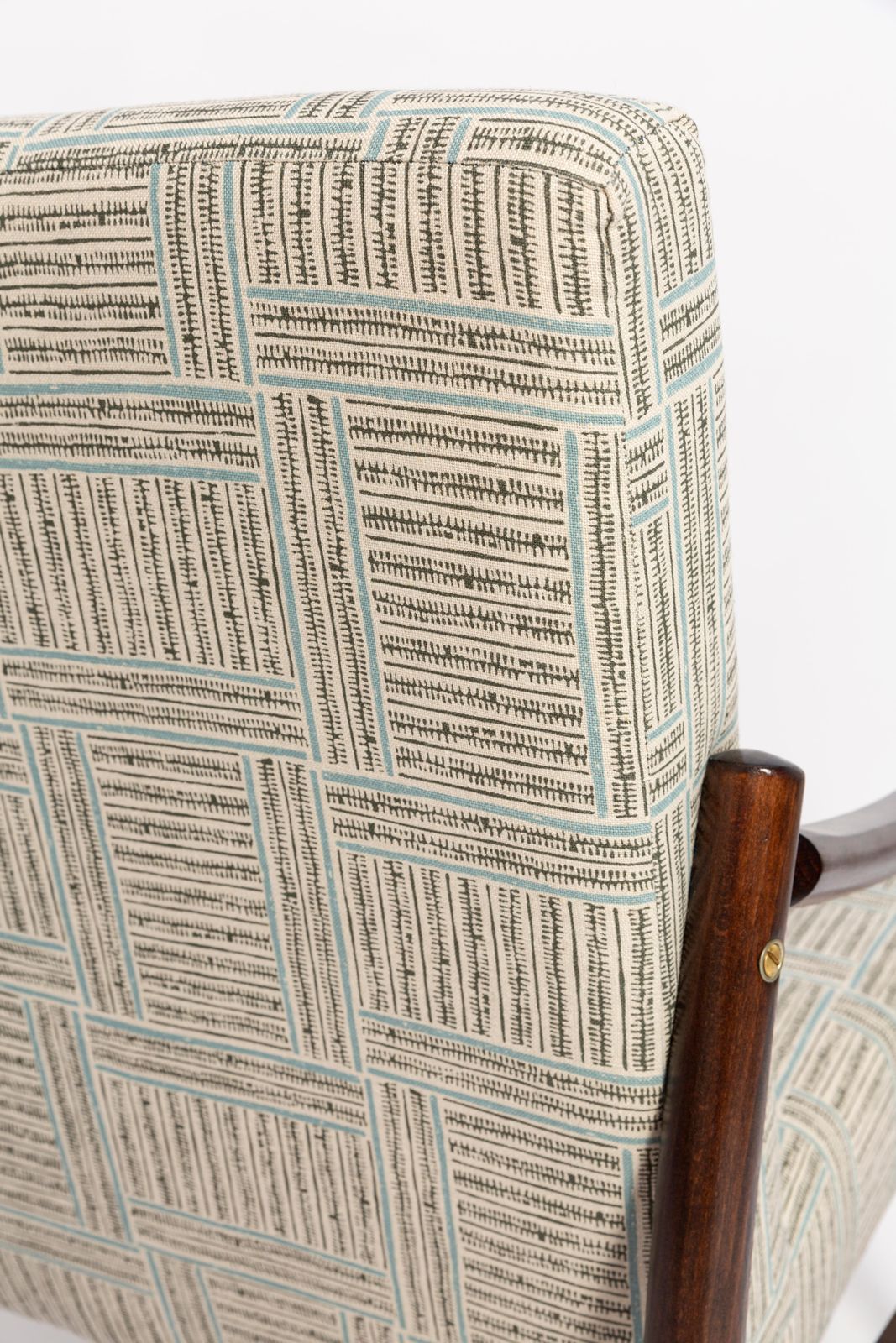 photo furniture Mid 20th Century Vintage Armchair, Beige And Blue Linen, Europe, 1960s